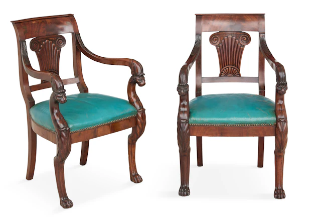 Pair of French Restauration Mahogany Armchairs