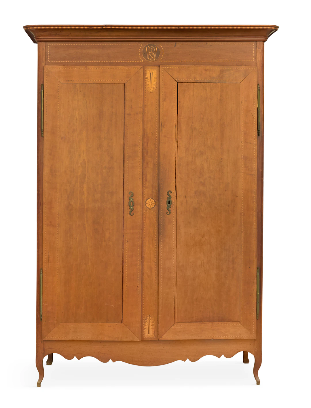 Rare Louisiana Creole-Style Inlaid Cherrywood Armoire