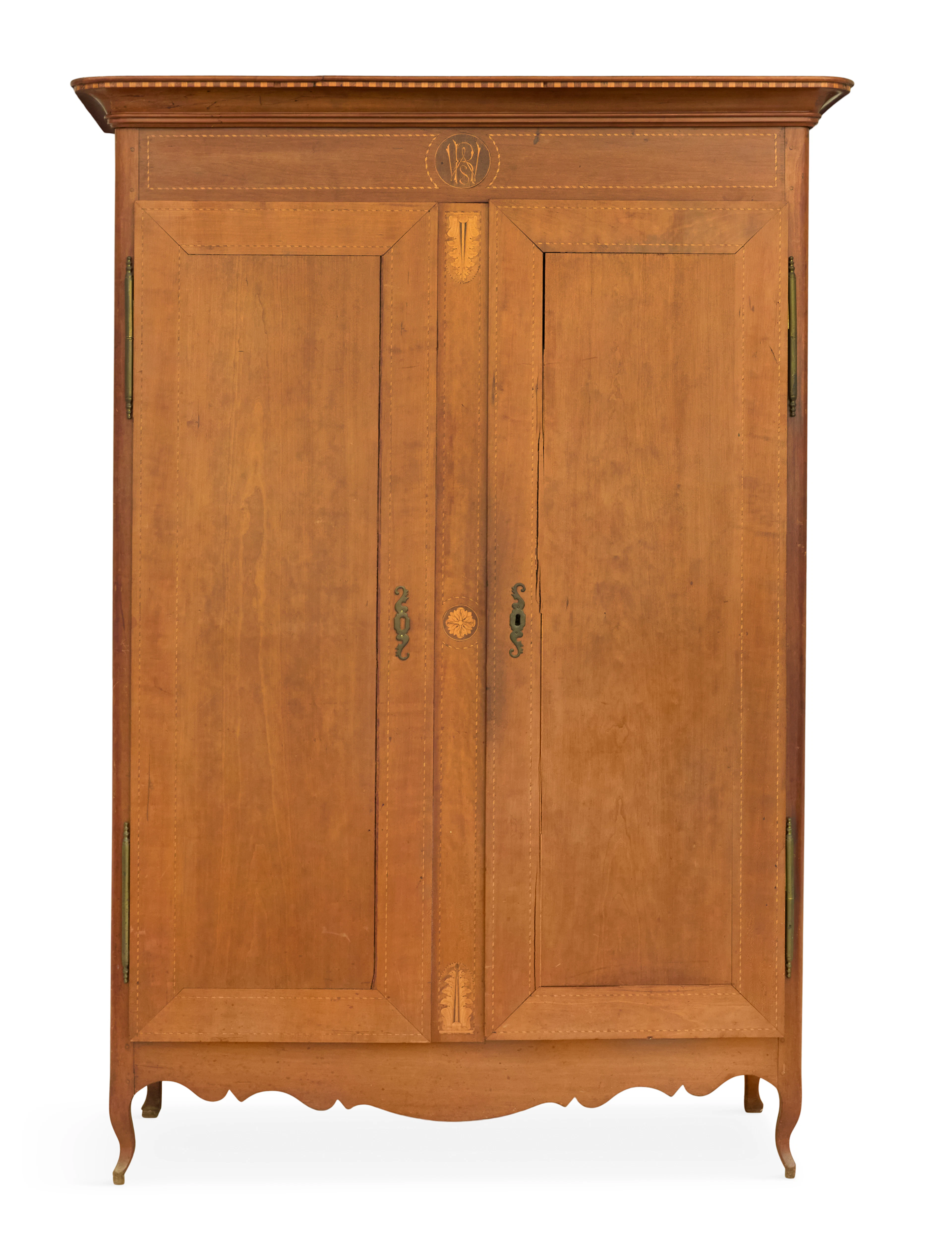 Rare Louisiana Creole-Style Inlaid Cherrywood Armoire