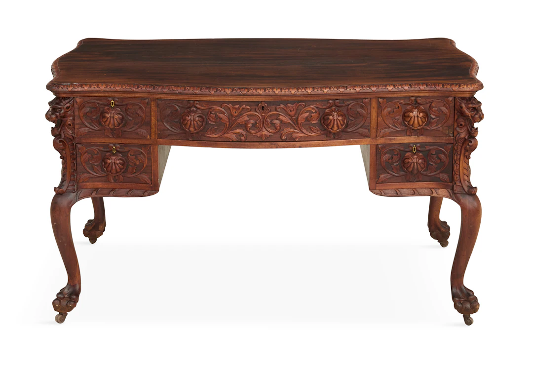 American Carved Mahogany Partner's Desk