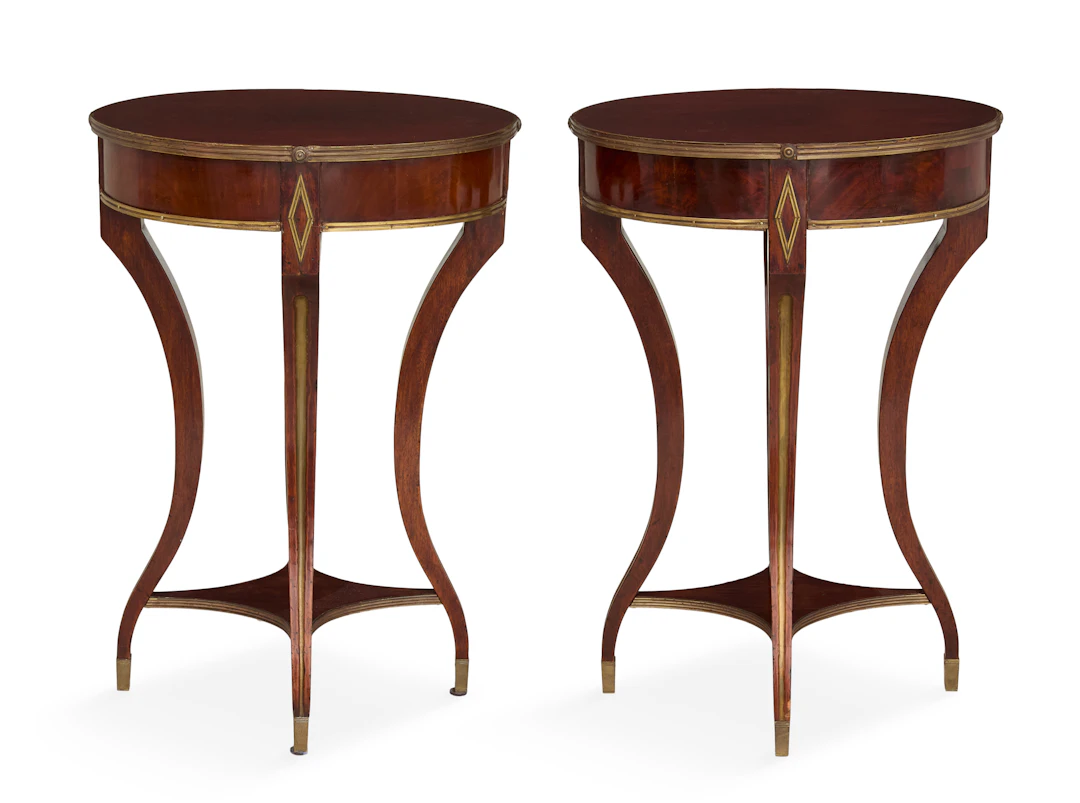 Pair of Russian Neoclassical Brass-Mounted Mahogany Side Tables