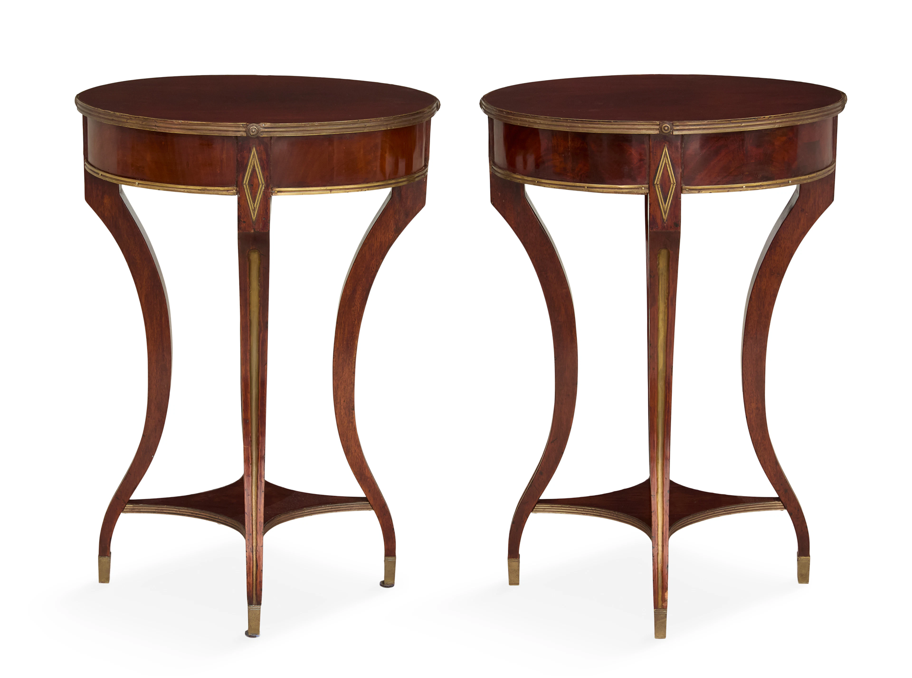 Pair of Russian Neoclassical Brass-Mounted Mahogany Side Tables