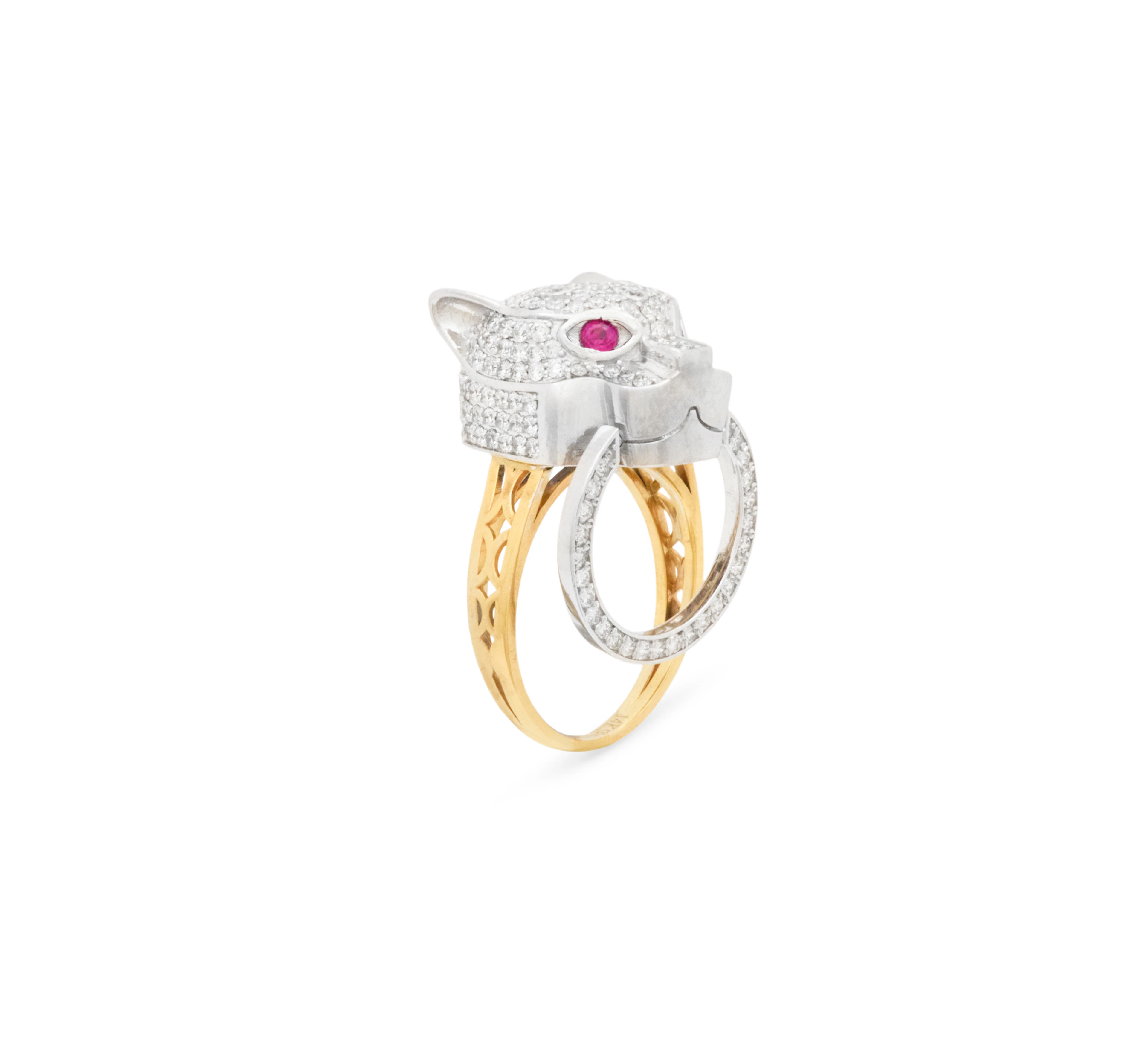 Diamond and Ruby Panther Ring