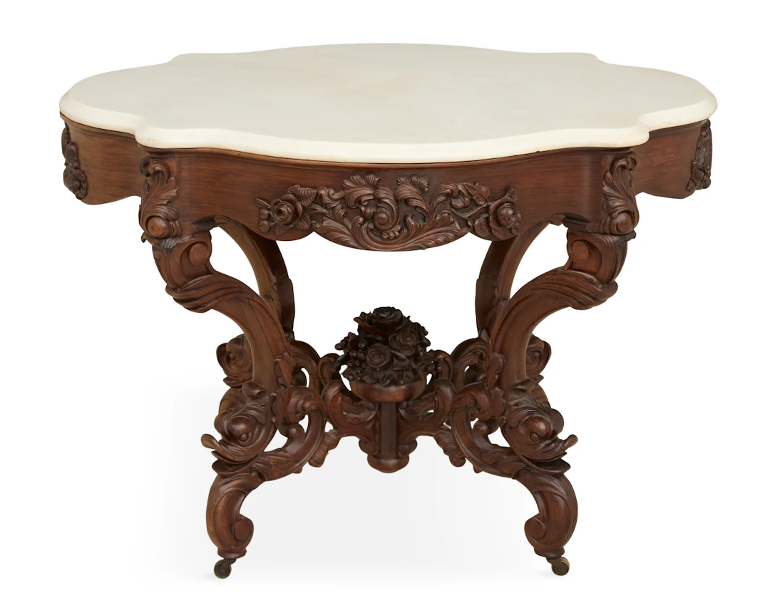 Rare American Rococo Revival Rosewood and Marble-Top Center Table