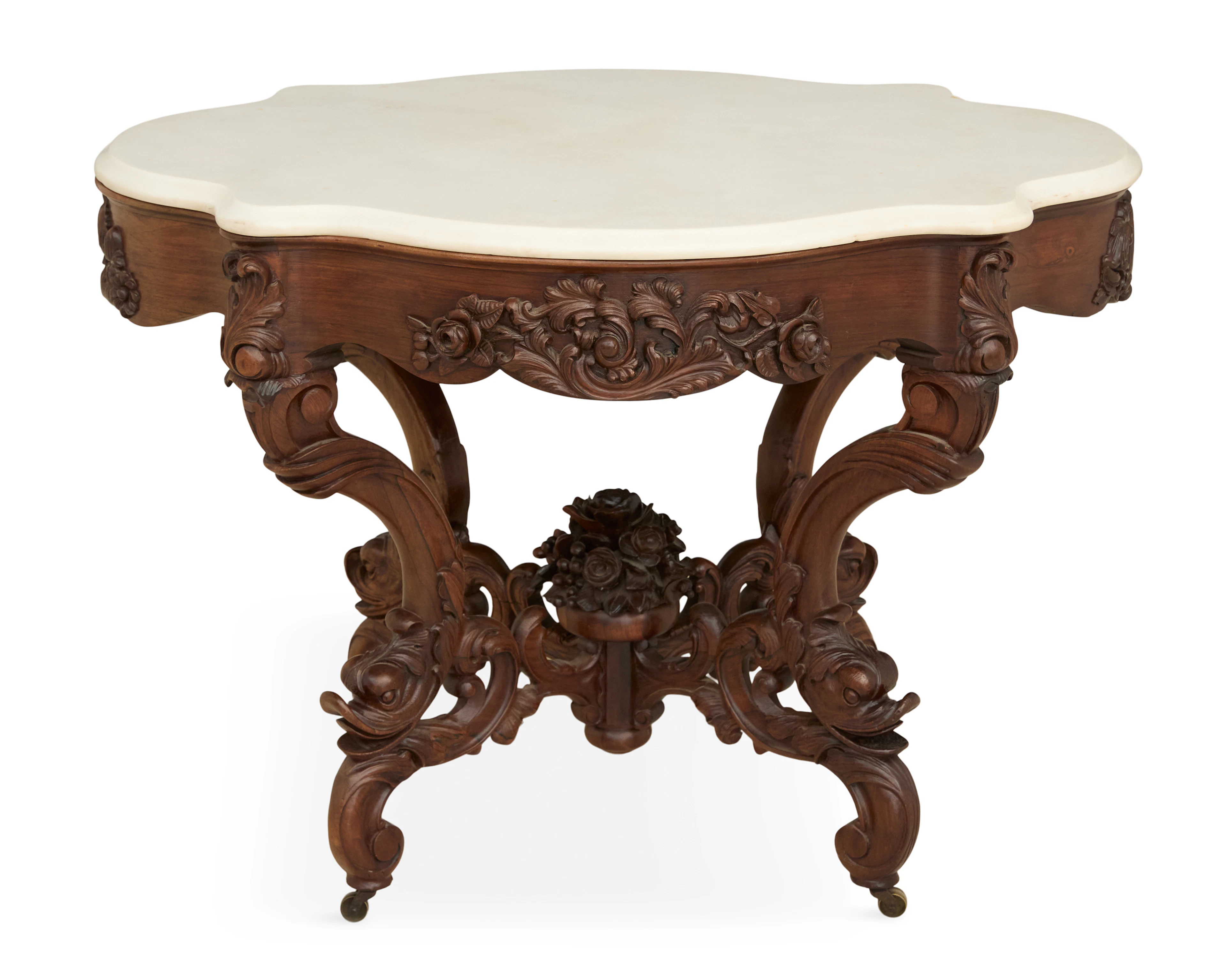 Rare American Rococo Revival Rosewood and Marble-Top Center Table