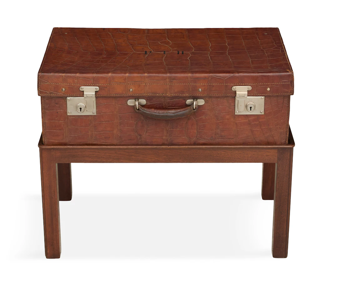 Vintage English Alligator Suitcase on Stand