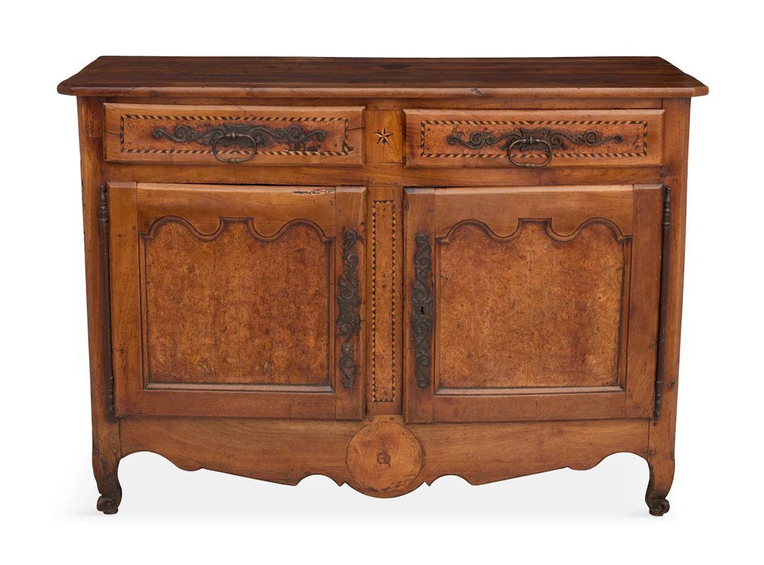 French Provincial Fruitwood and Burlwood Buffet