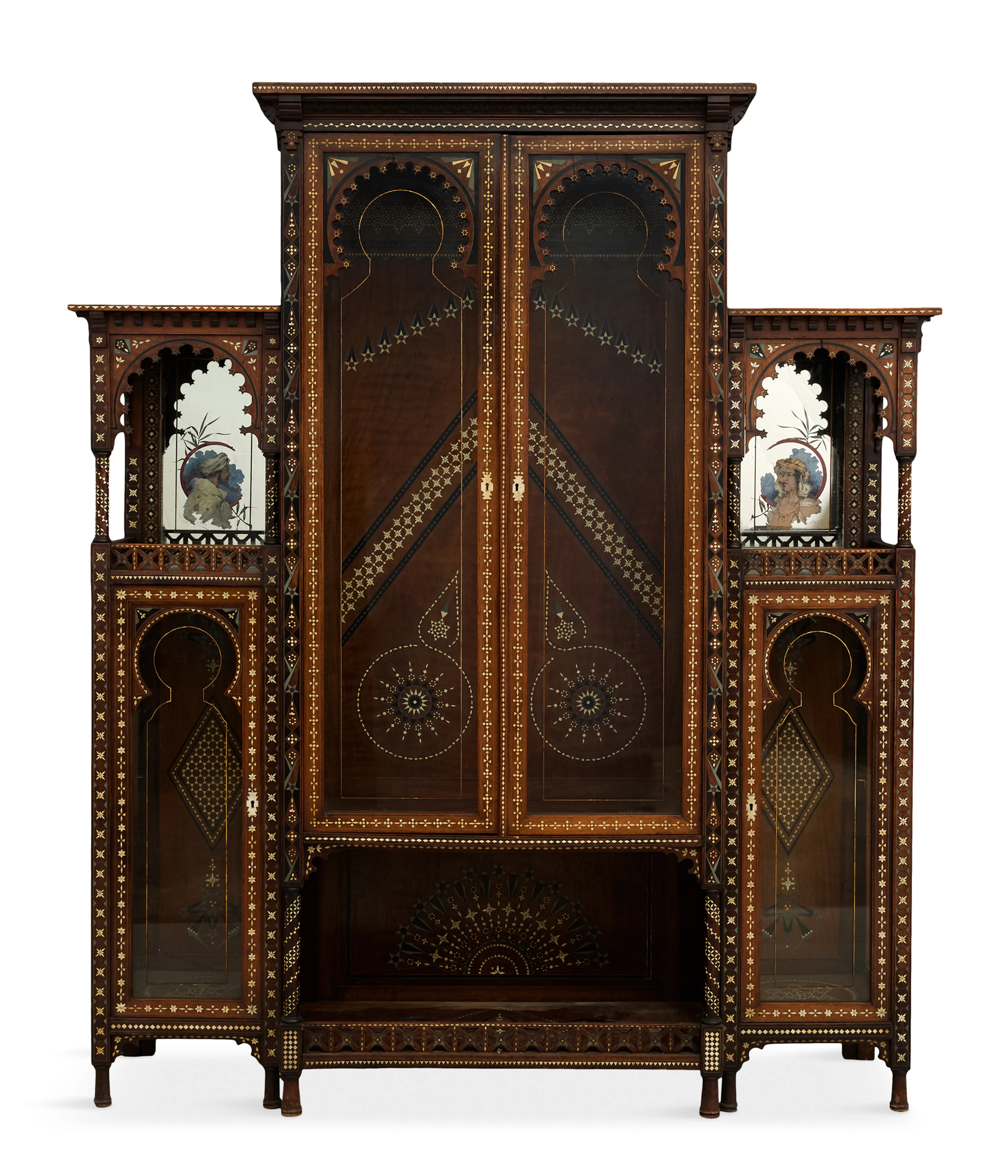 Impressive Moroccan Teakwood and Bone-Inlaid Cabinet