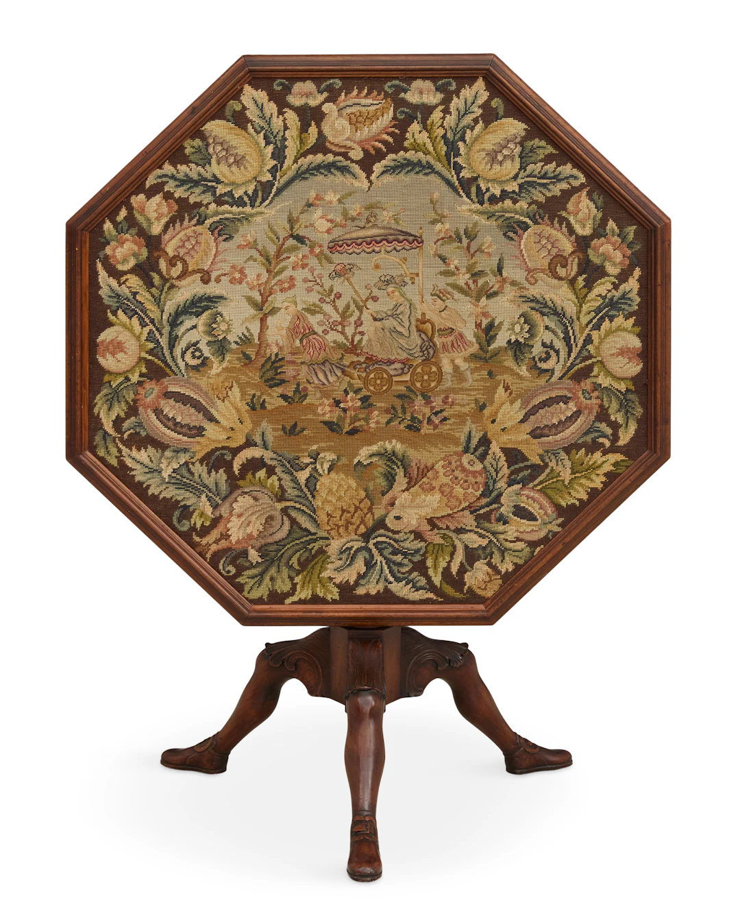 Unusual Walnut and Needlework Tilt-Top Table