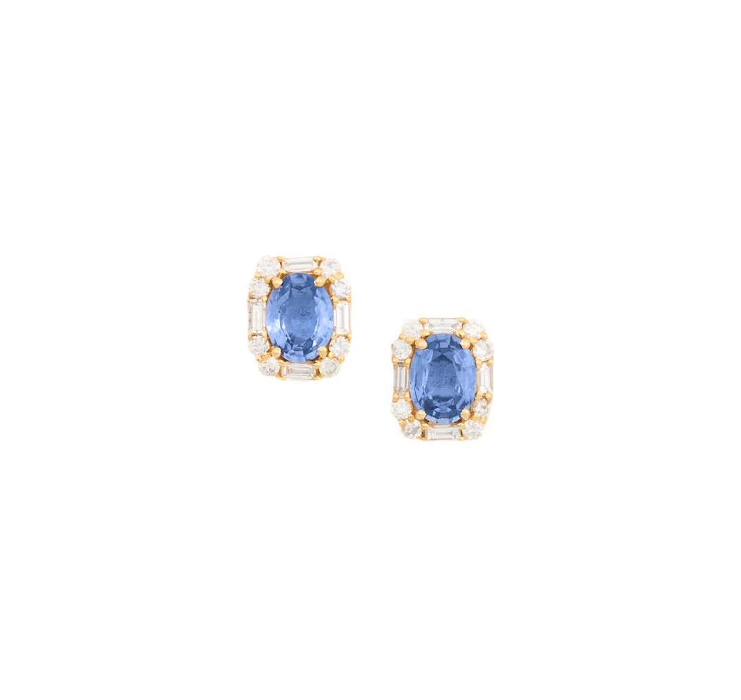 Pair of Sapphire and Diamond Earrings
