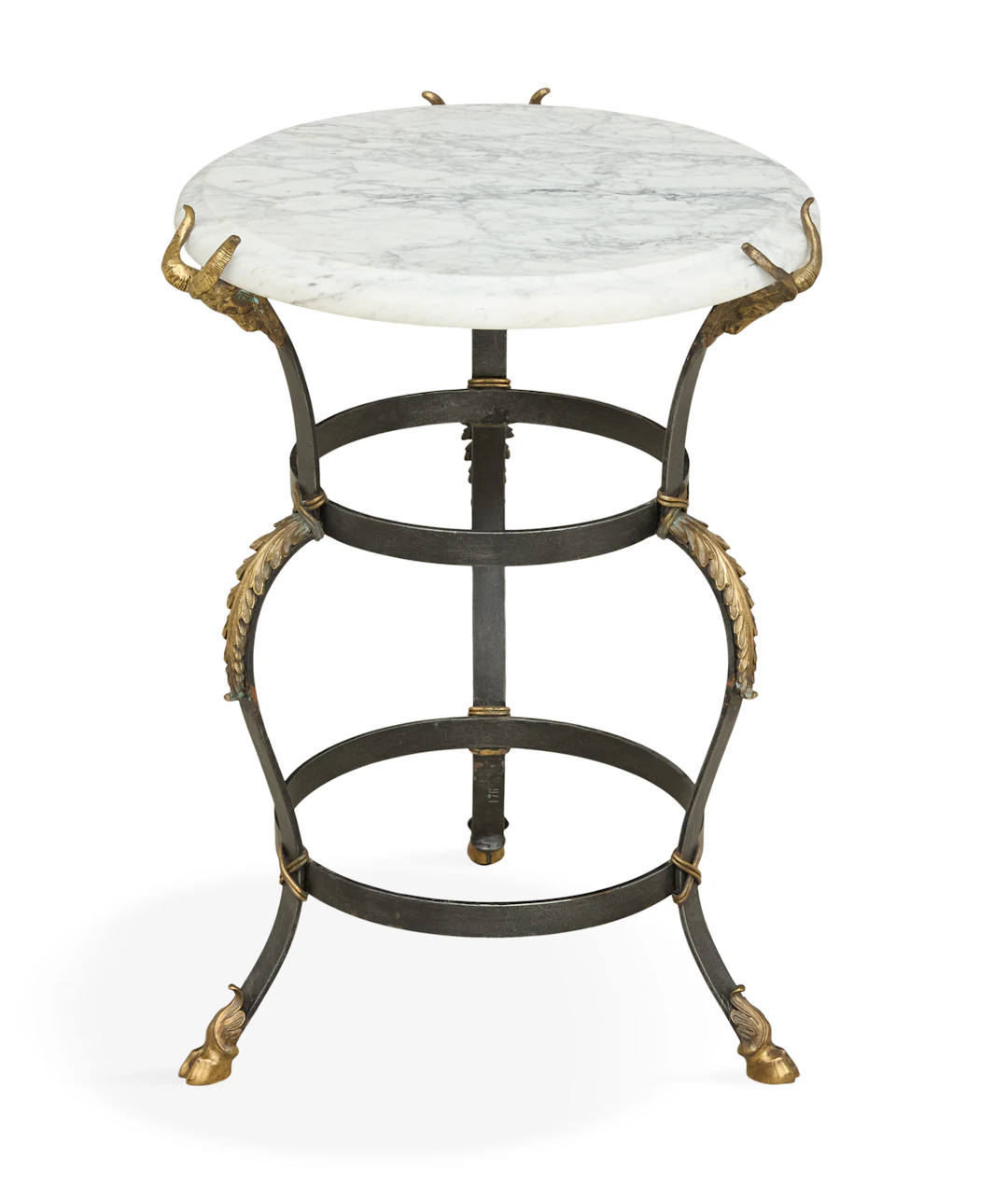 Neoclassical-Style Iron, Brass and Marble-Top Side Table