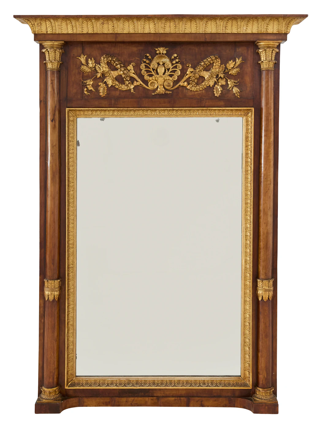 Impressive Biedermeier Walnut and Parcel-Giltwood Mirror