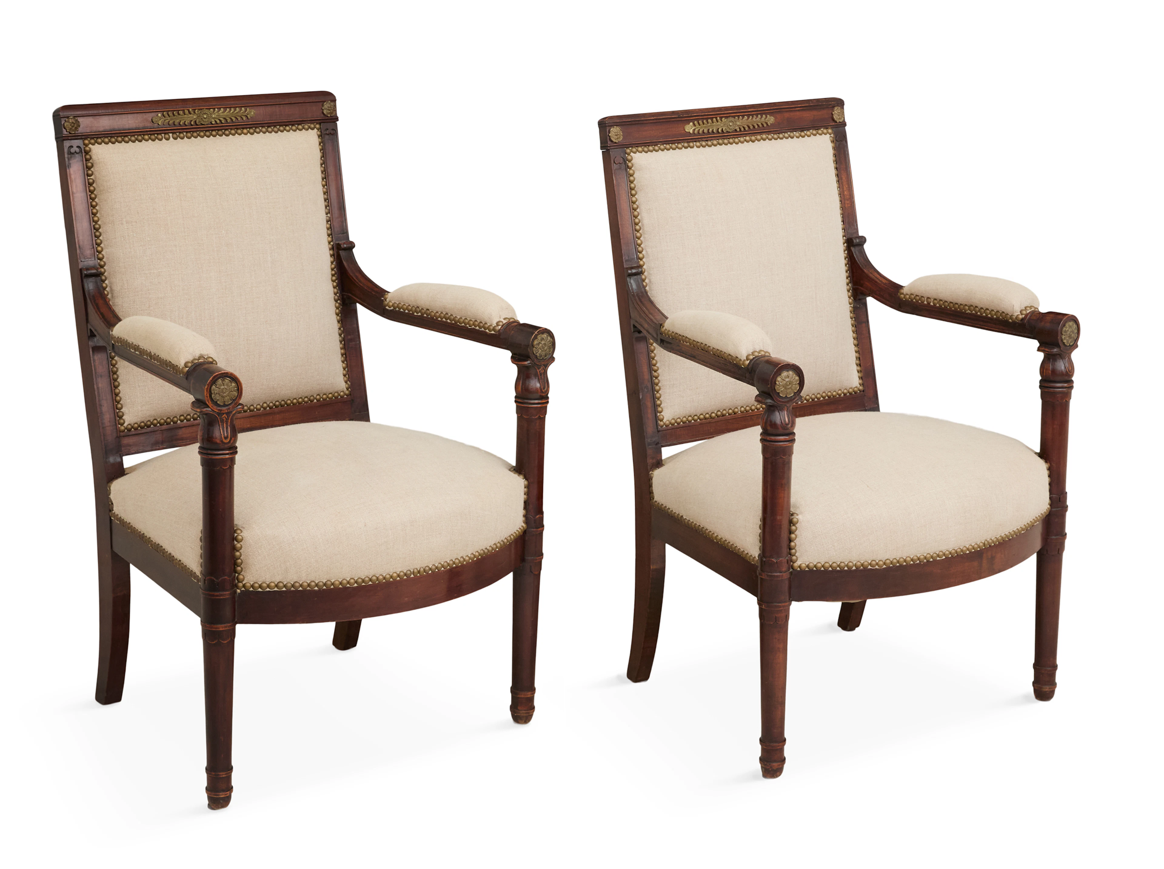 Pair of Empire Ormolu-Mounted Mahogany Fauteuils