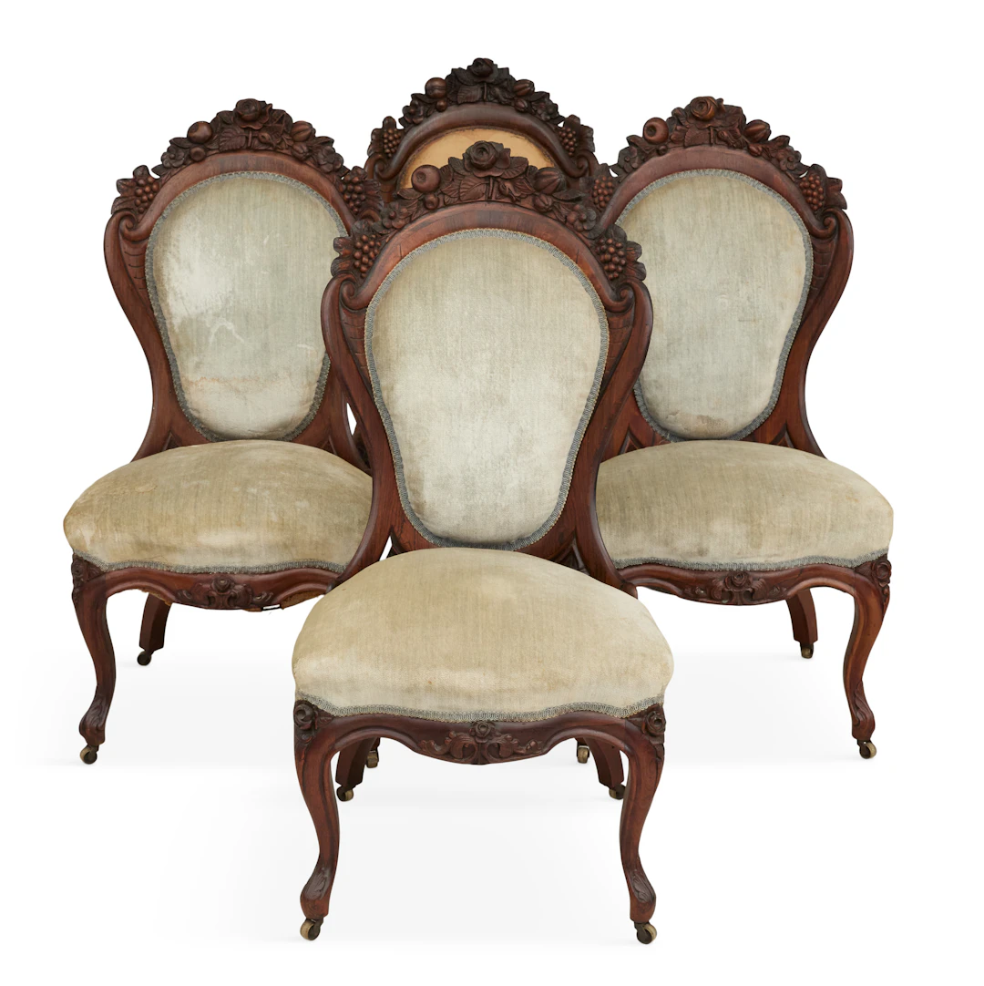 Suite of Four American Rococo Revival Laminated Rosewood Side Chairs