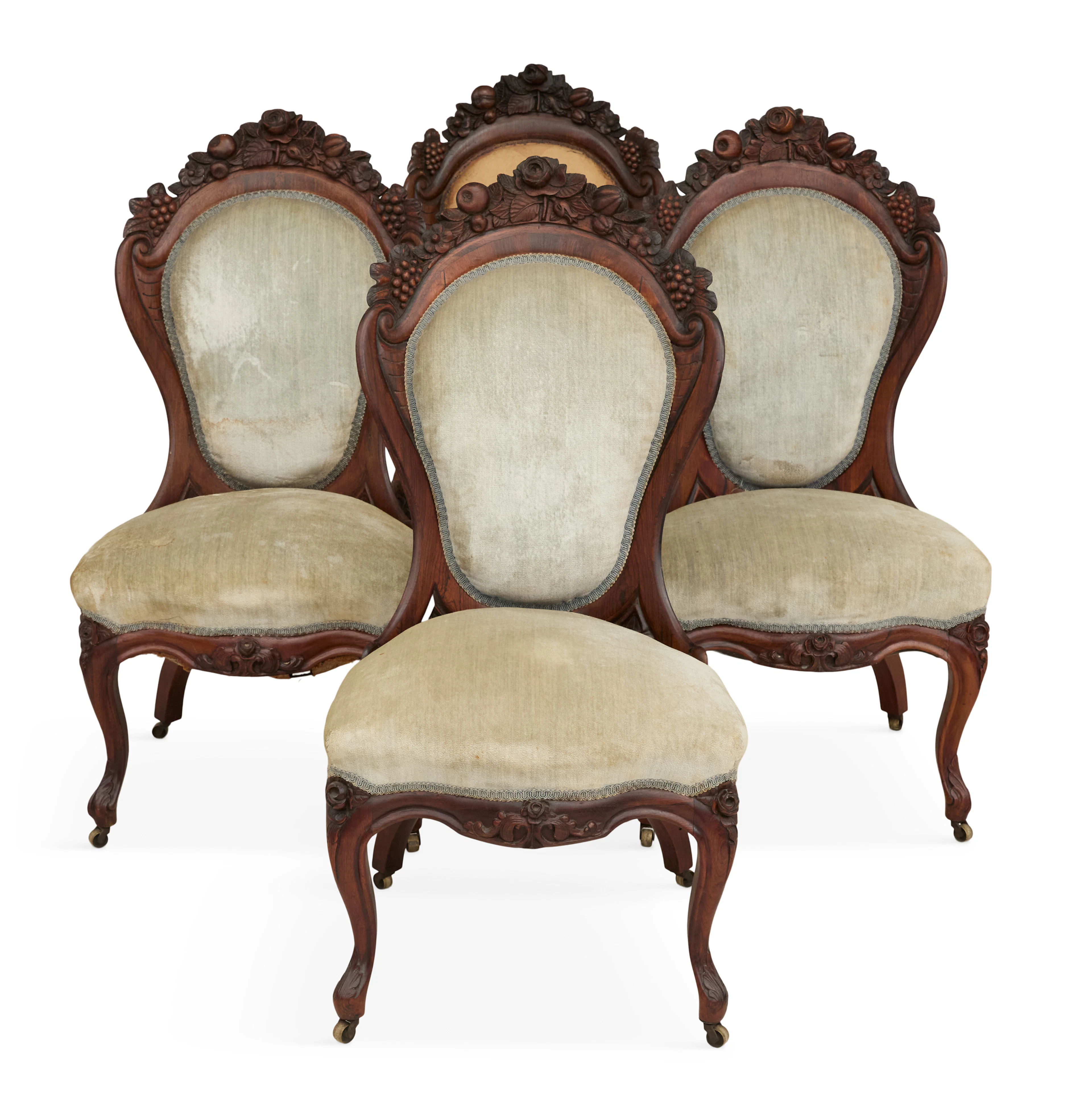 Suite of Four American Rococo Revival Laminated Rosewood Side Chairs