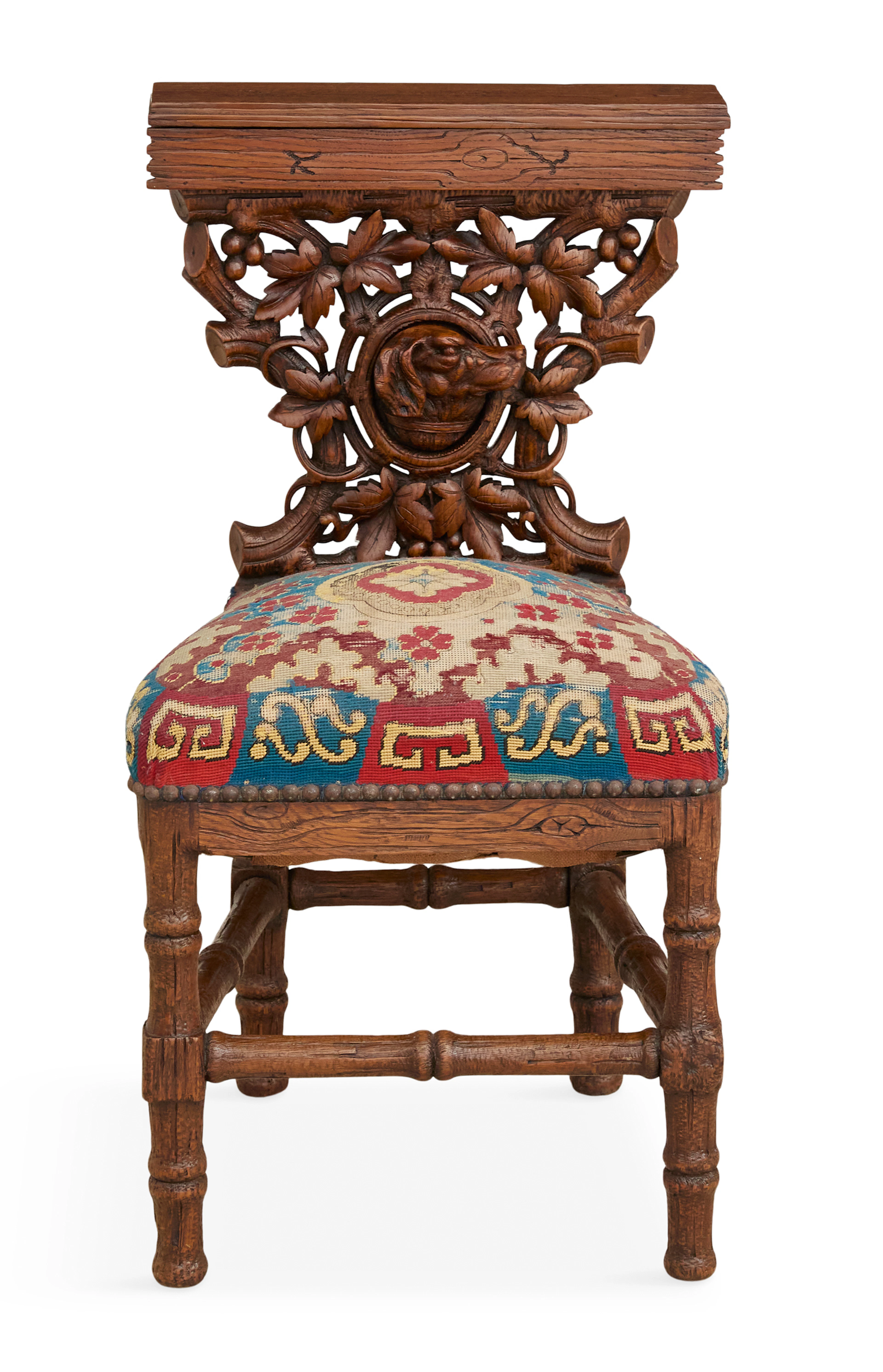 Unusual Black Forest Oak Cockfighting Chair