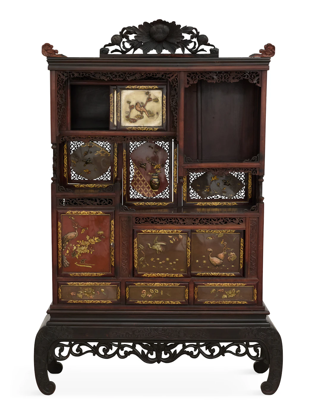 Japanese Hardwood Shibayama Collector's Cabinet
