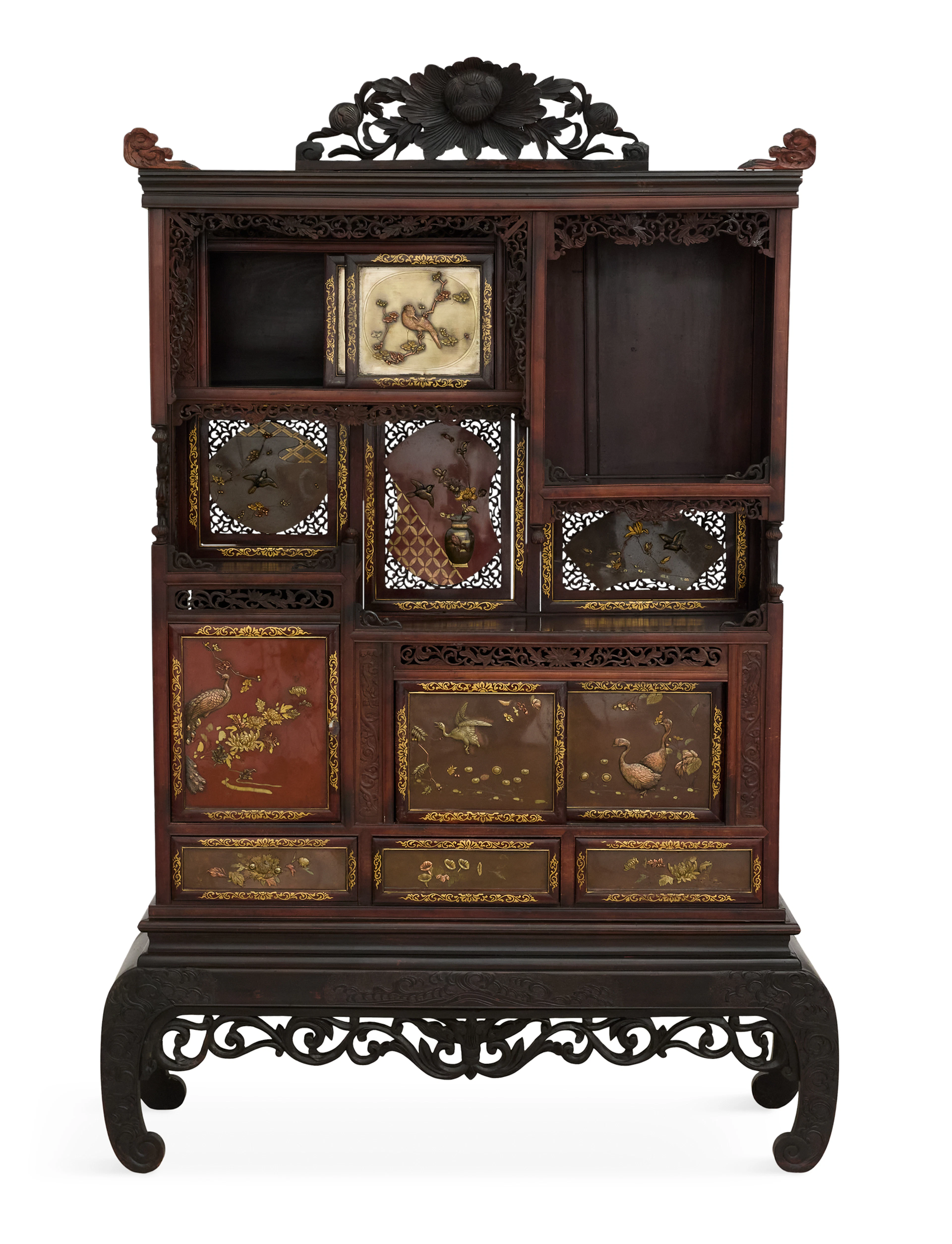 Japanese Hardwood Shibayama Collector's Cabinet