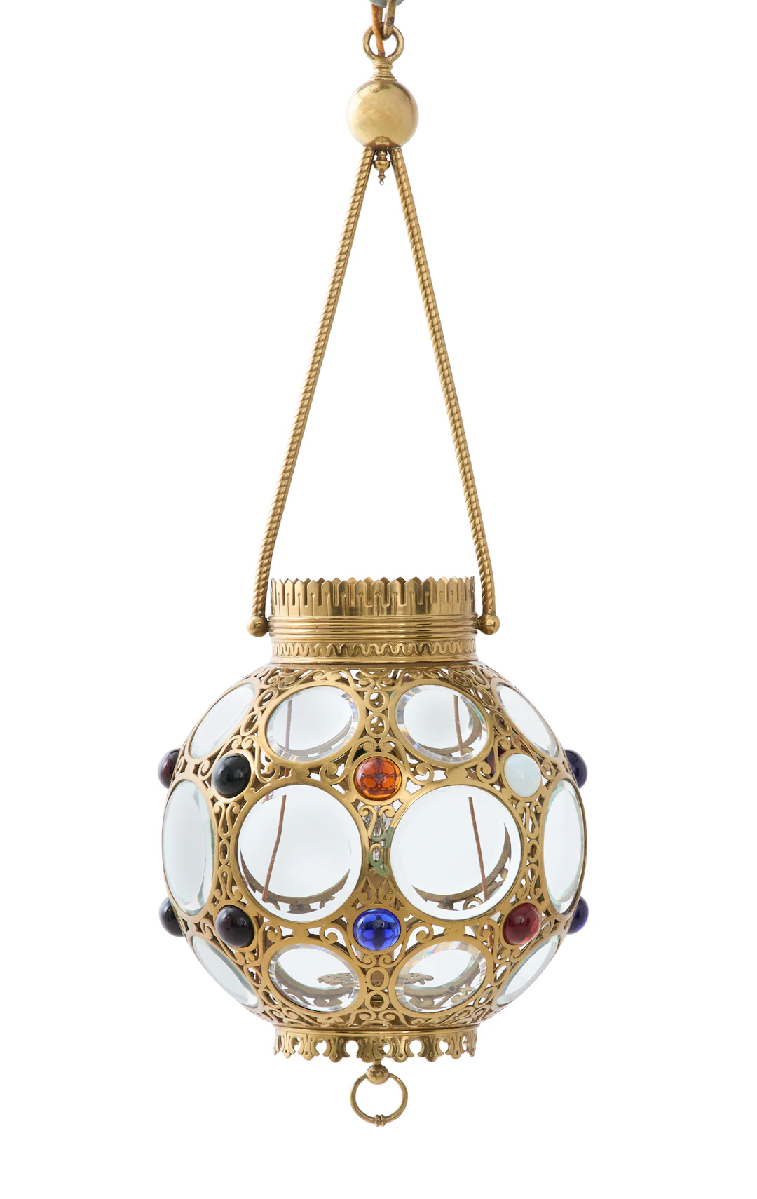 French Aesthetic Bronze and Glass Hall Lantern