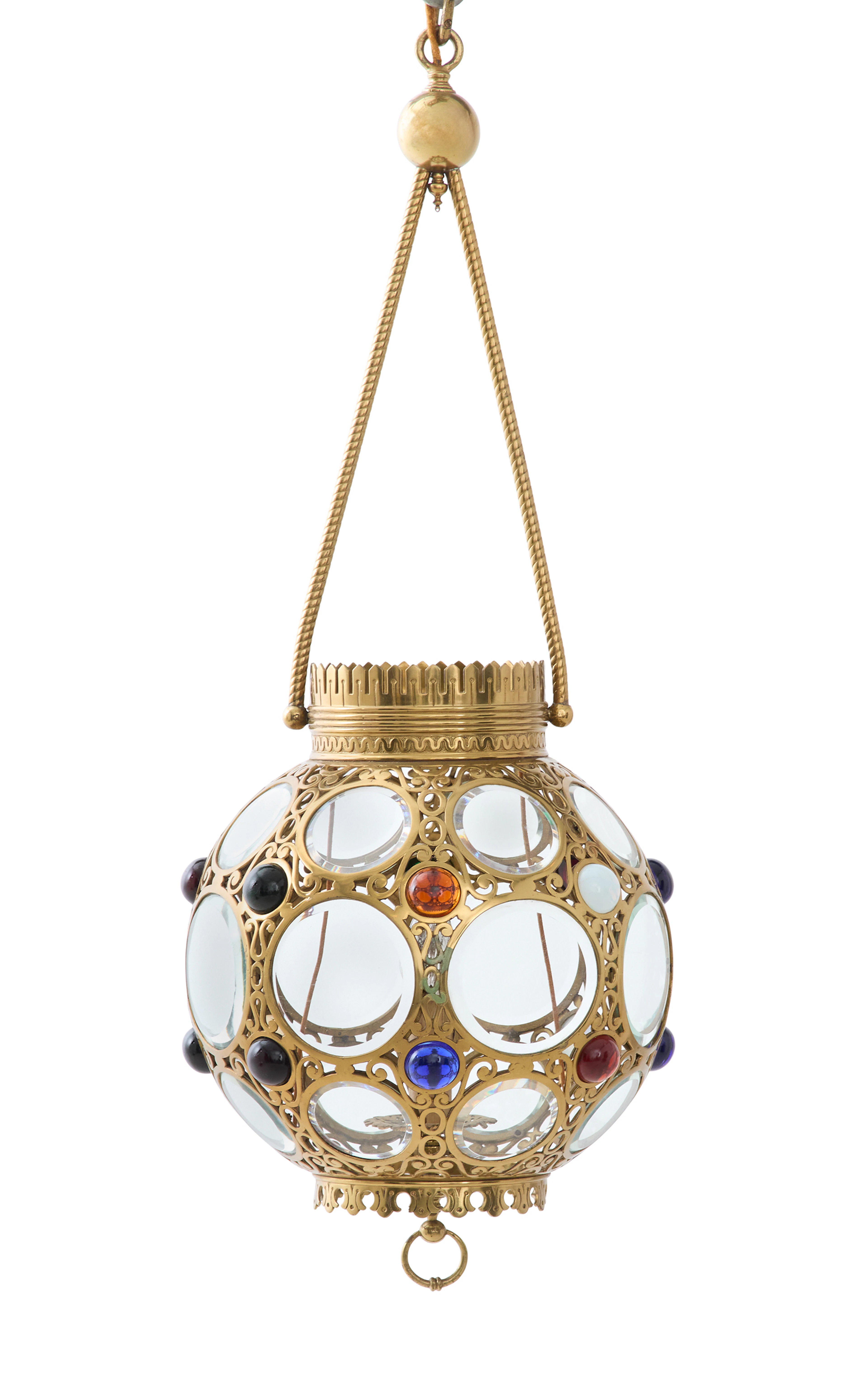 French Aesthetic Bronze and Glass Hall Lantern