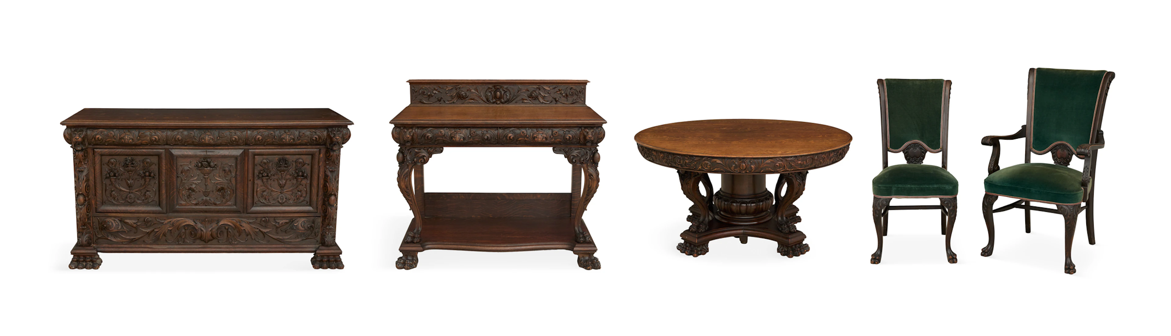 American Carved Oak Dining Set