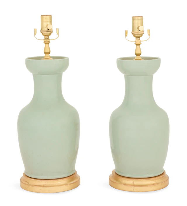 Pair of Chinese Porcelain Rouleau Vase Lamps