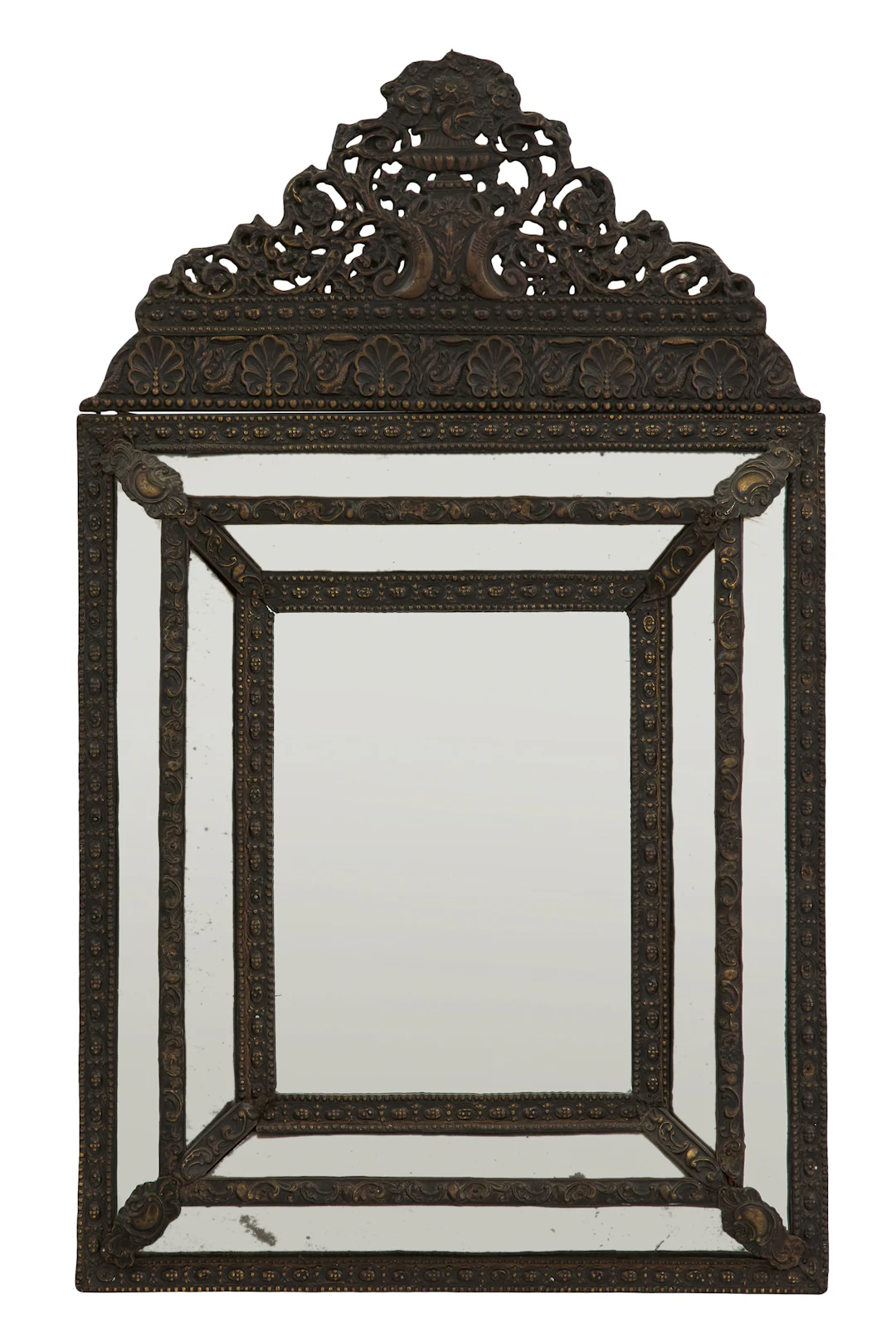 Molded Brass Cushion Mirror of Baroque Inspiration