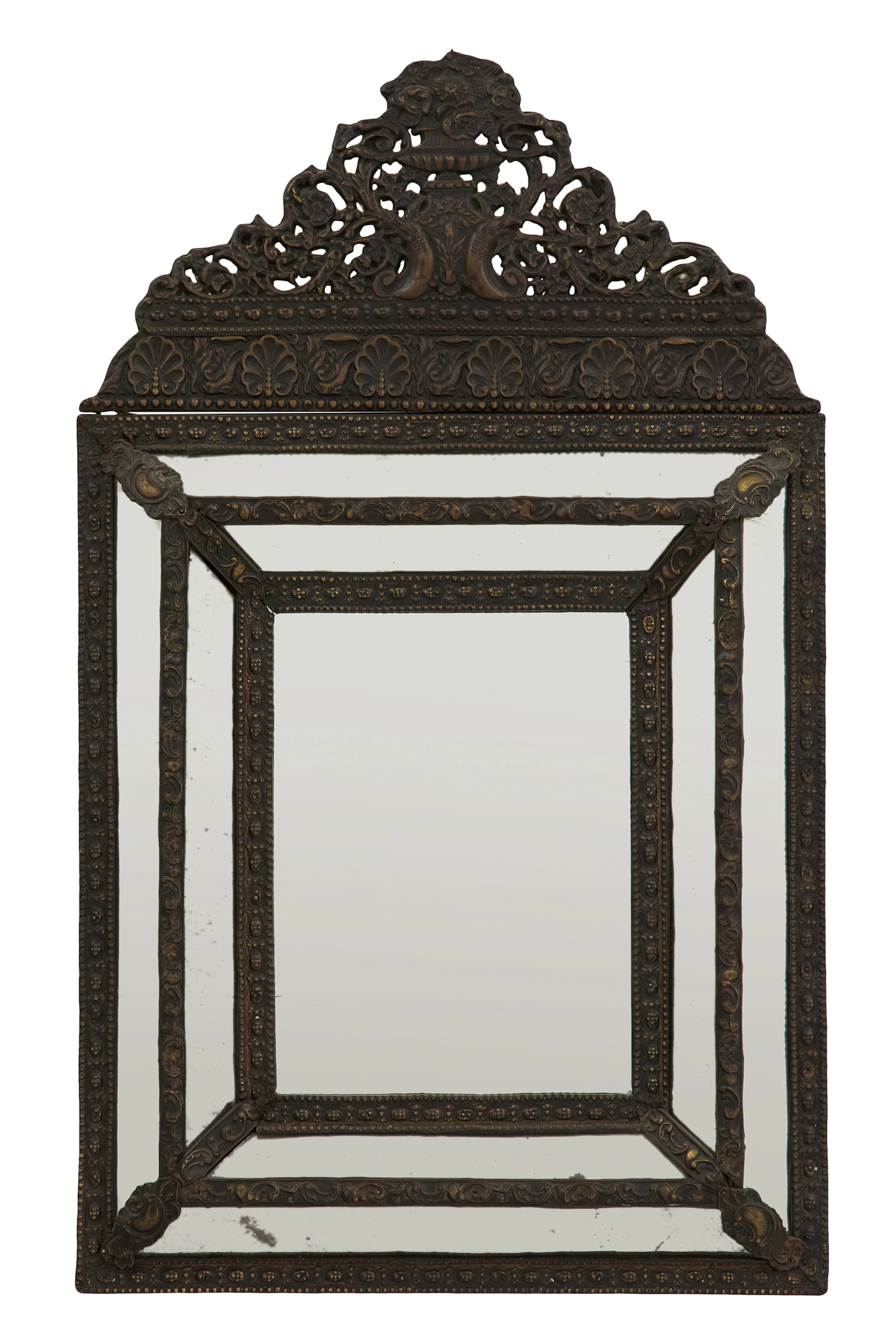Molded Brass Cushion Mirror of Baroque Inspiration
