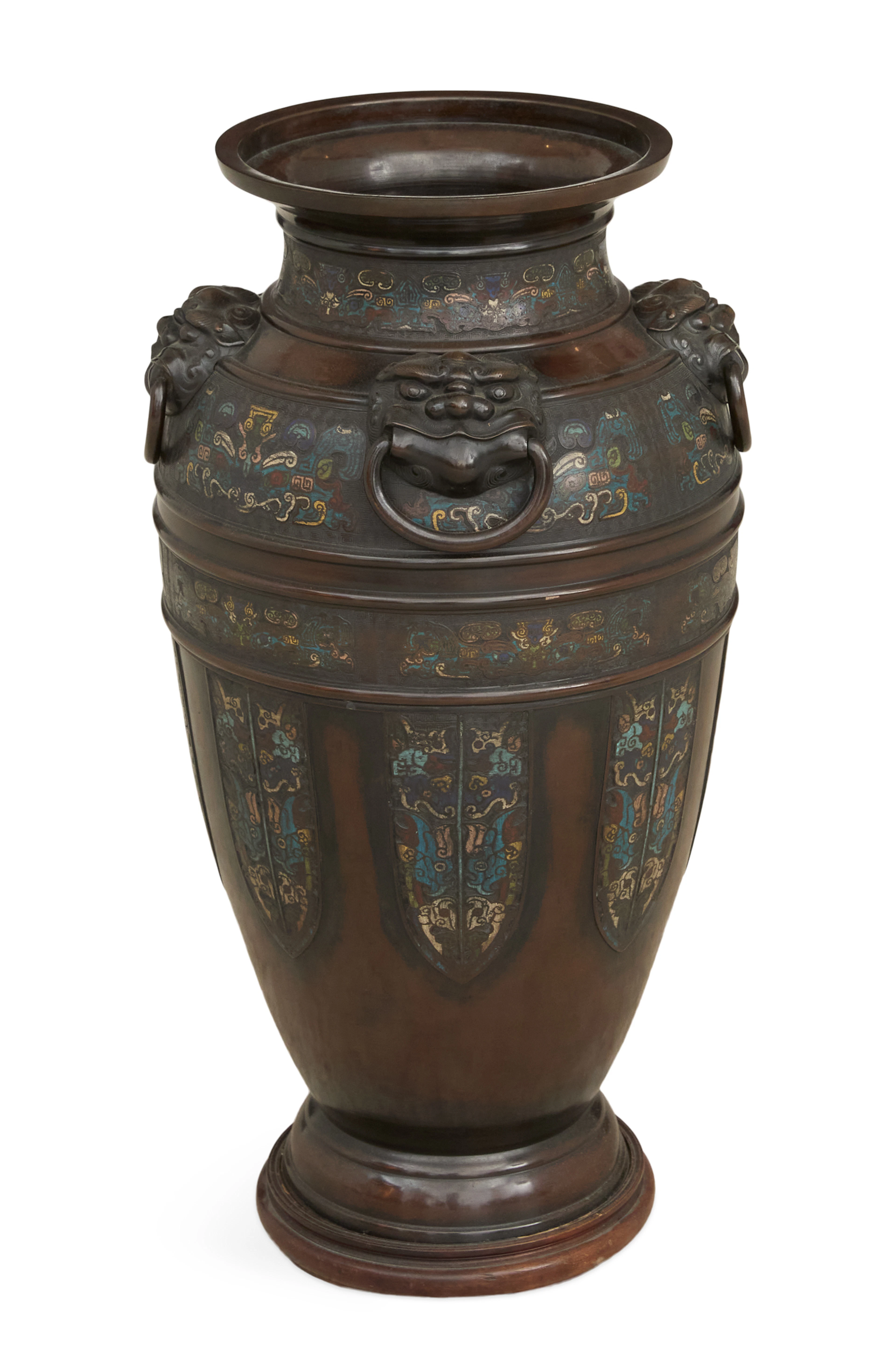 Chinese Enamel-Decorated Patinated Bronze Vase