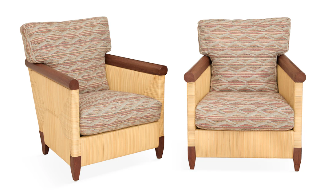 Pair of Donghia "Merbau" Rattan Club Chairs