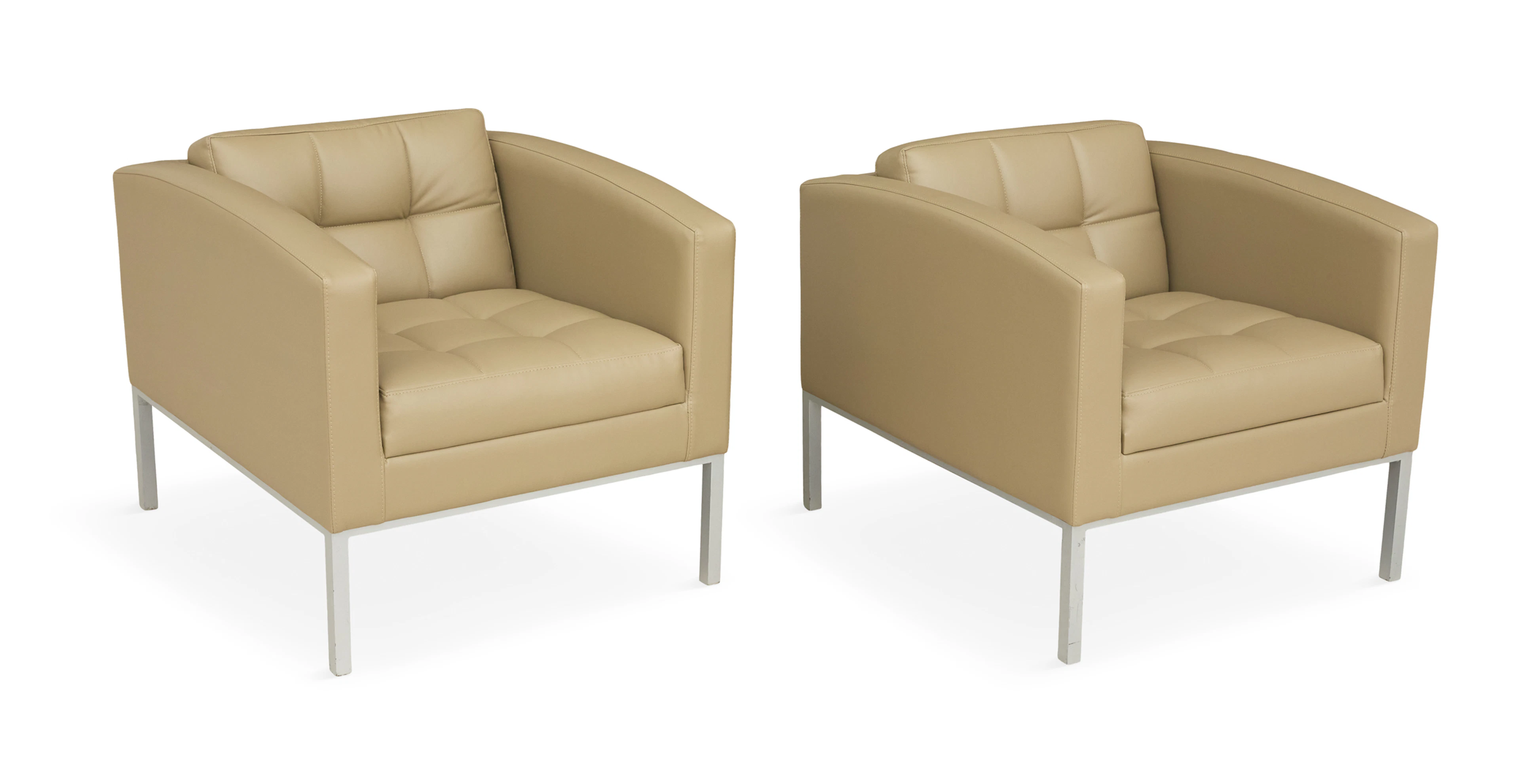 Pair of Contemporary Leather and Steel Club Chairs