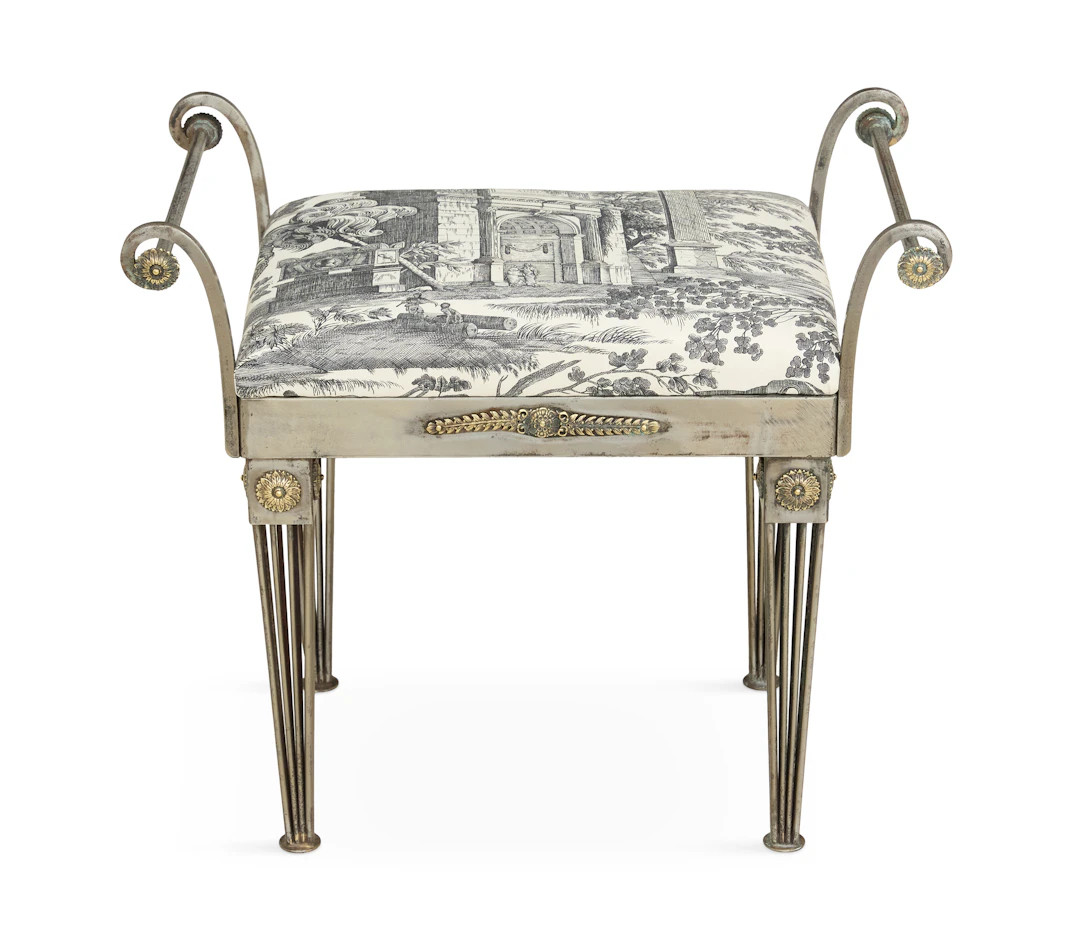 Neoclassical-Style Polished Steel Bench