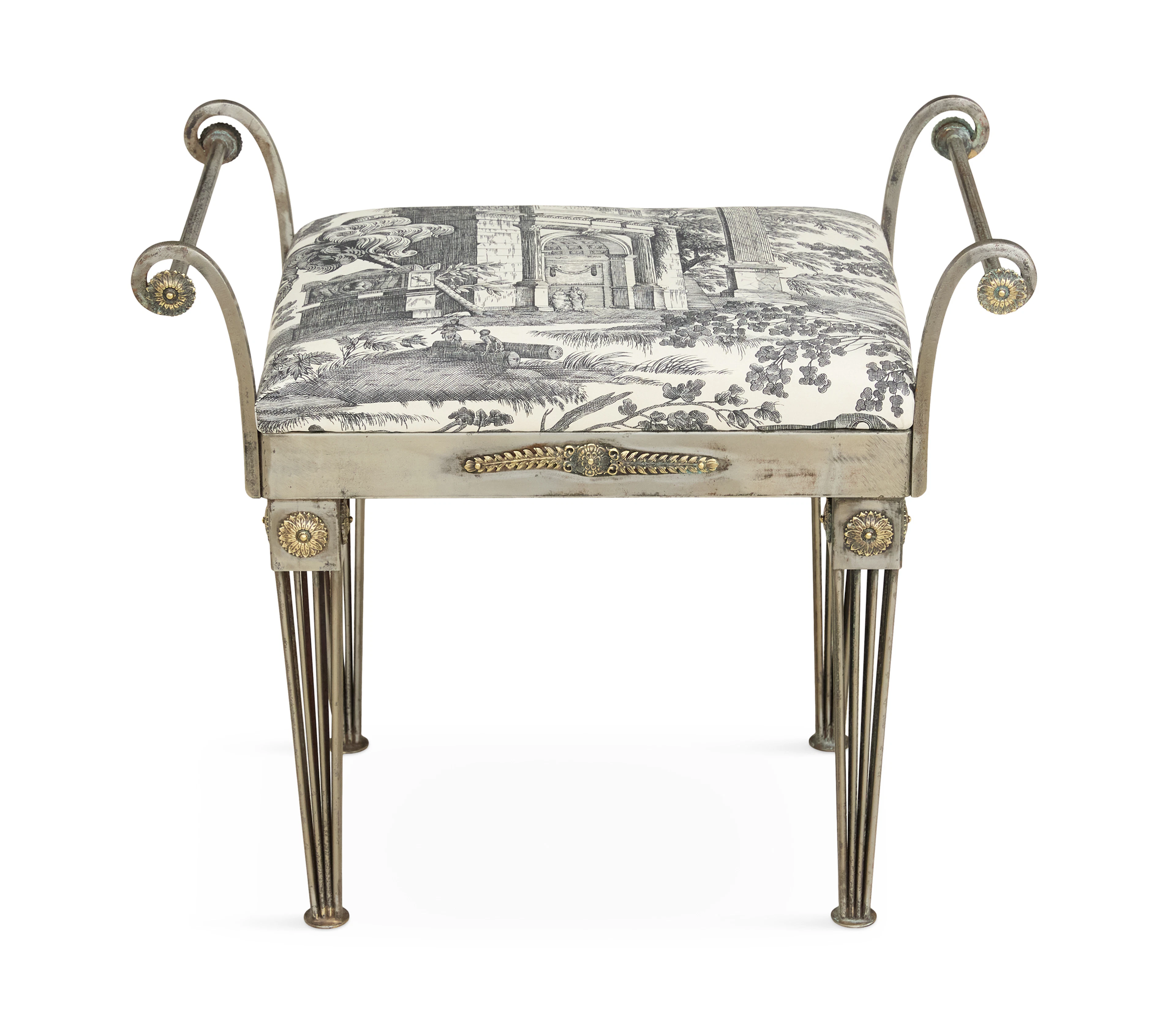Neoclassical-Style Polished Steel Bench