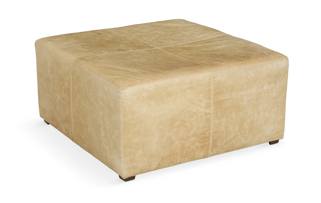 Large Distressed Leather Cube-Form Ottoman