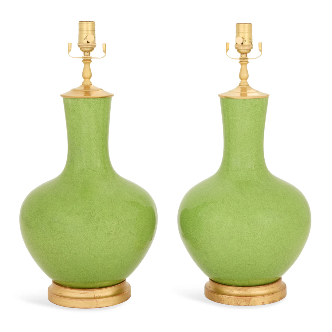 Pair of Chinese Porcelain Bottle Vase Lamps