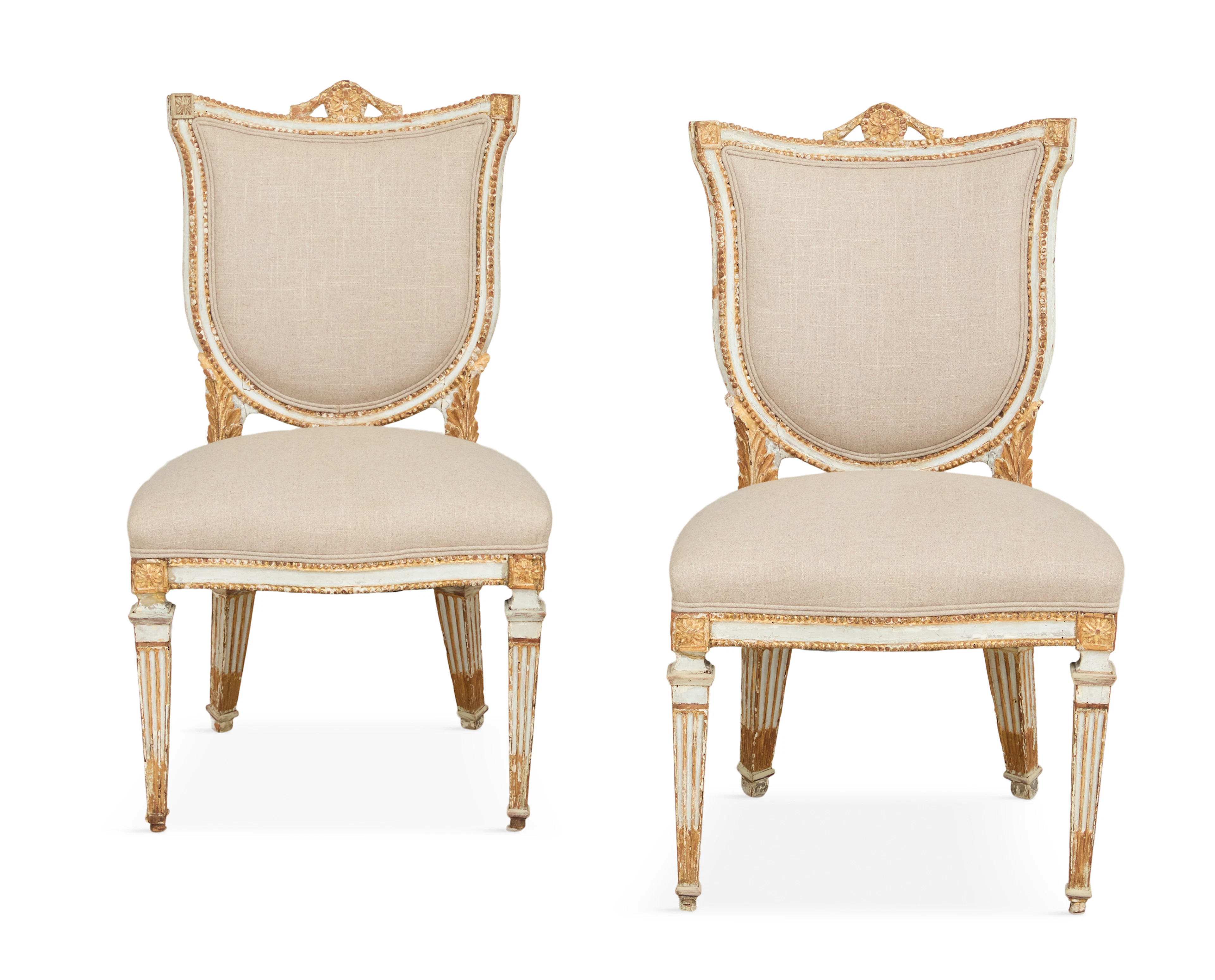 Pair of Italian Neoclassical Polychrome and Parcel-Gilt Side Chairs