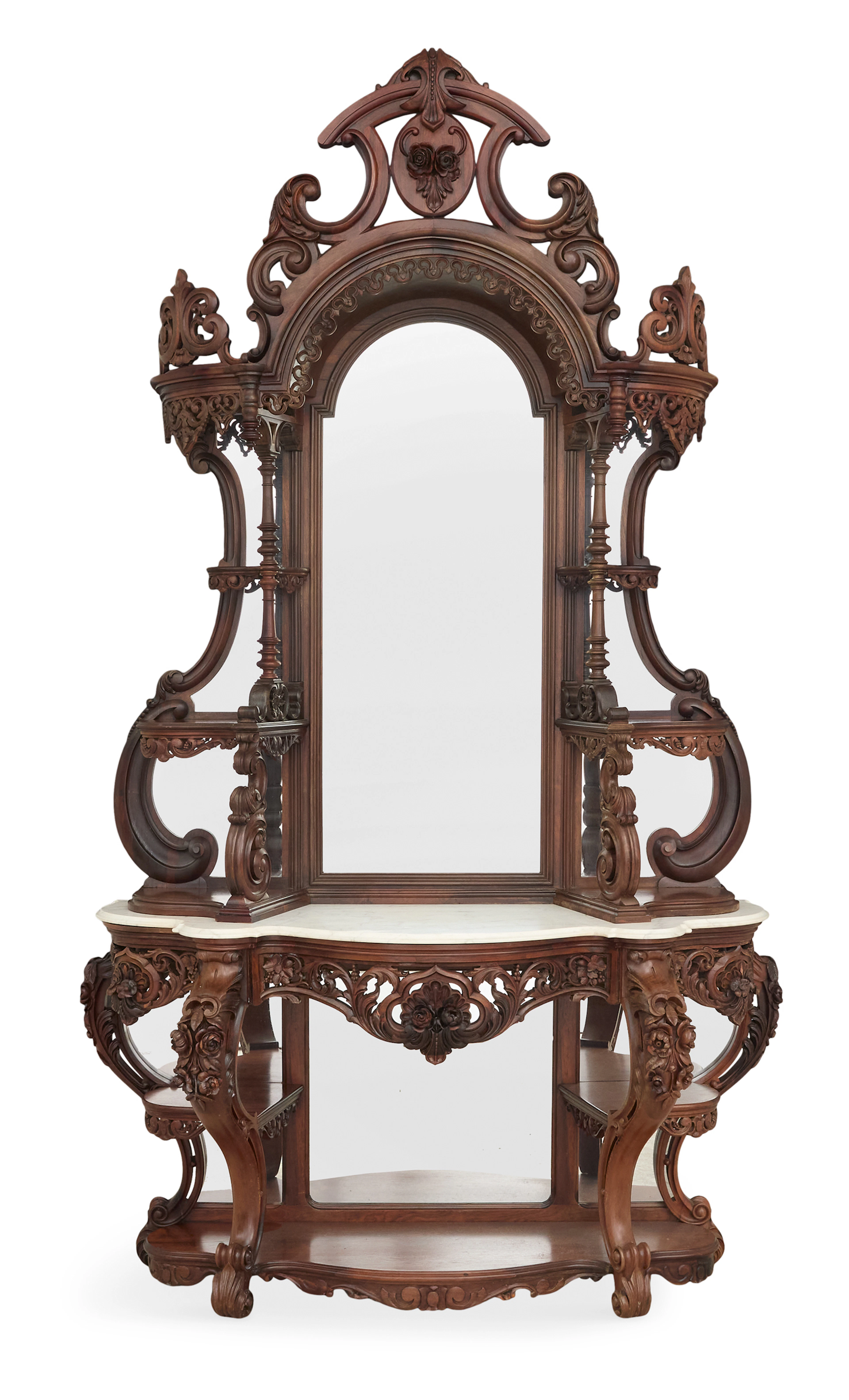 Rare and Important American Rococo Revival Laminated Rosewood Etagere
