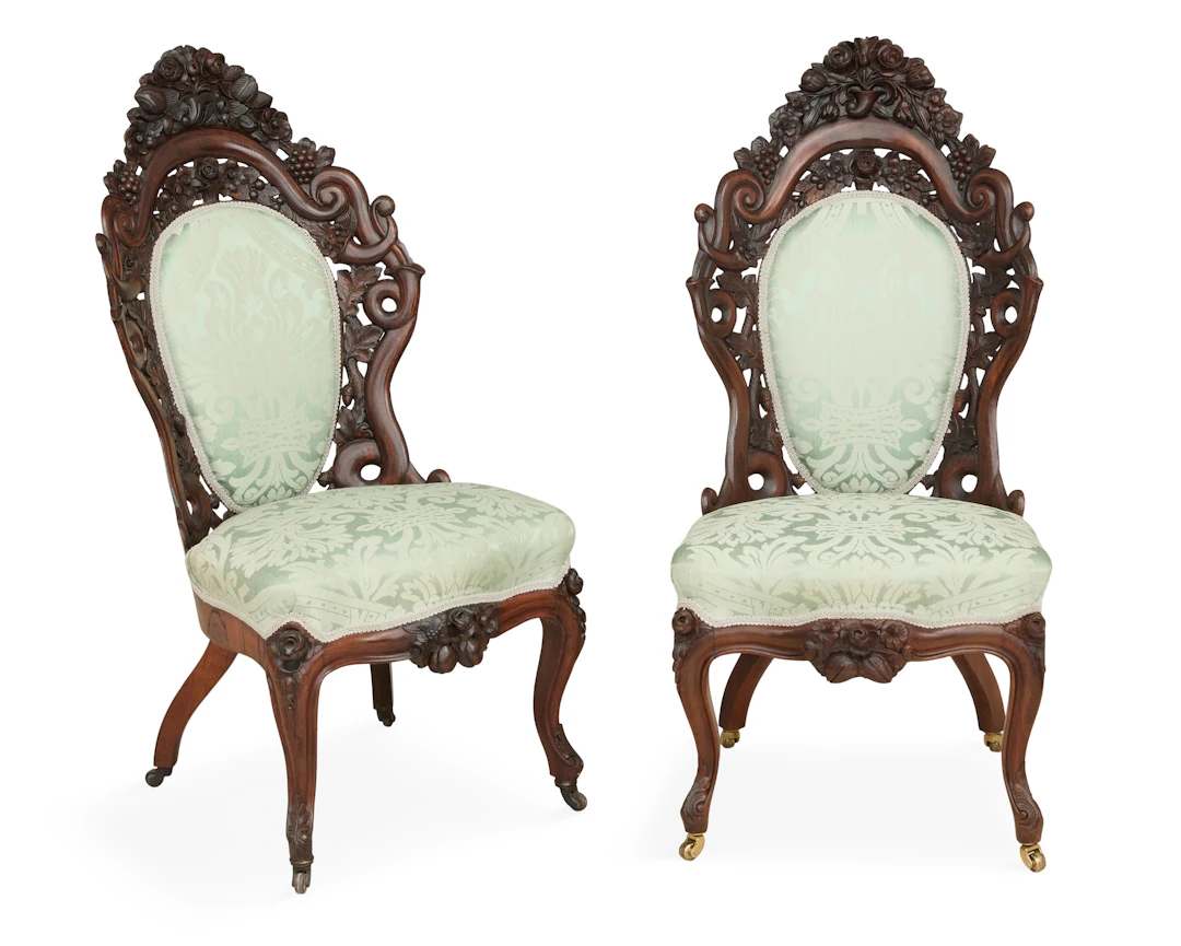 Pair of American Rococo Revival Laminated Rosewood Side Chairs