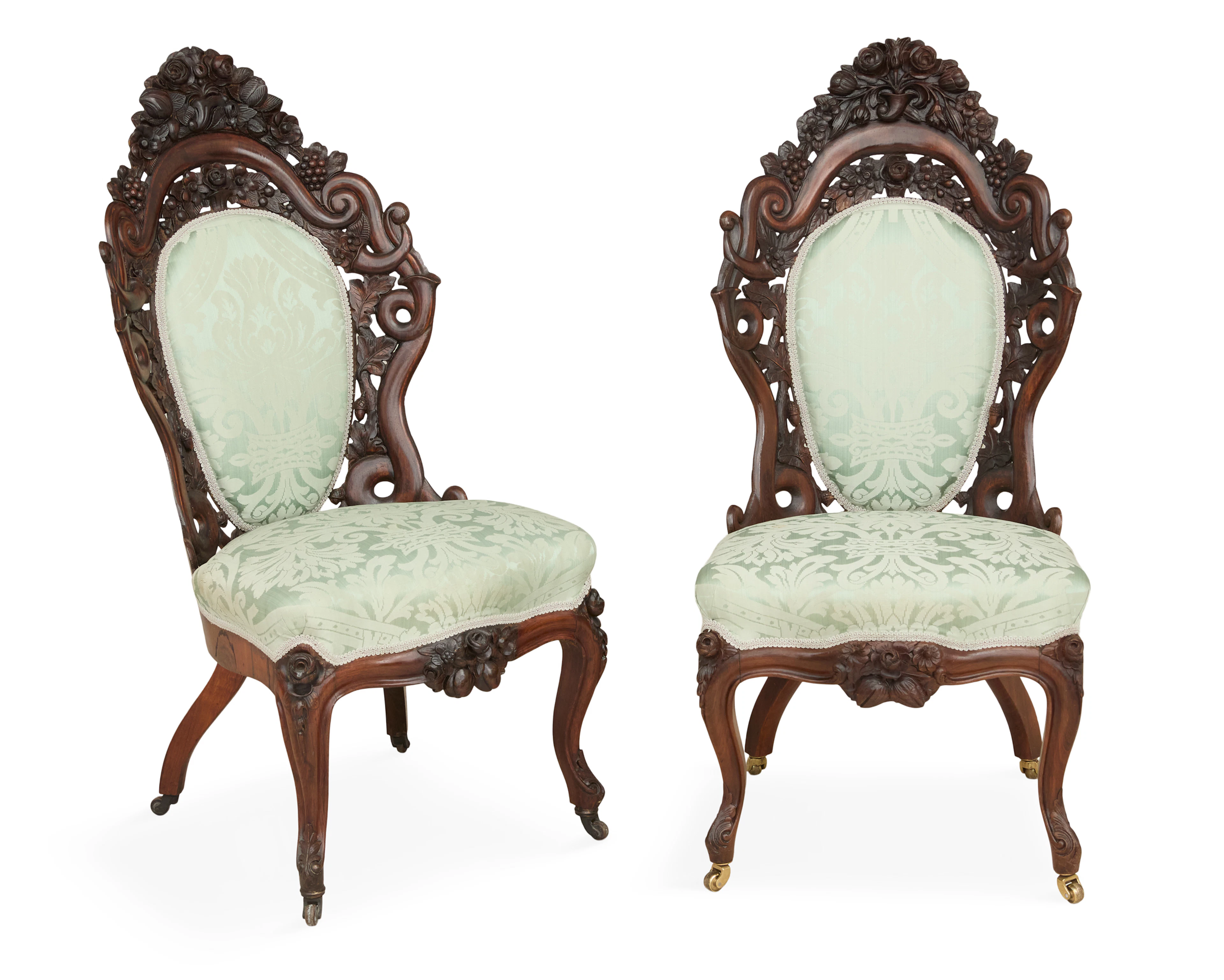 Pair of American Rococo Revival Laminated Rosewood Side Chairs