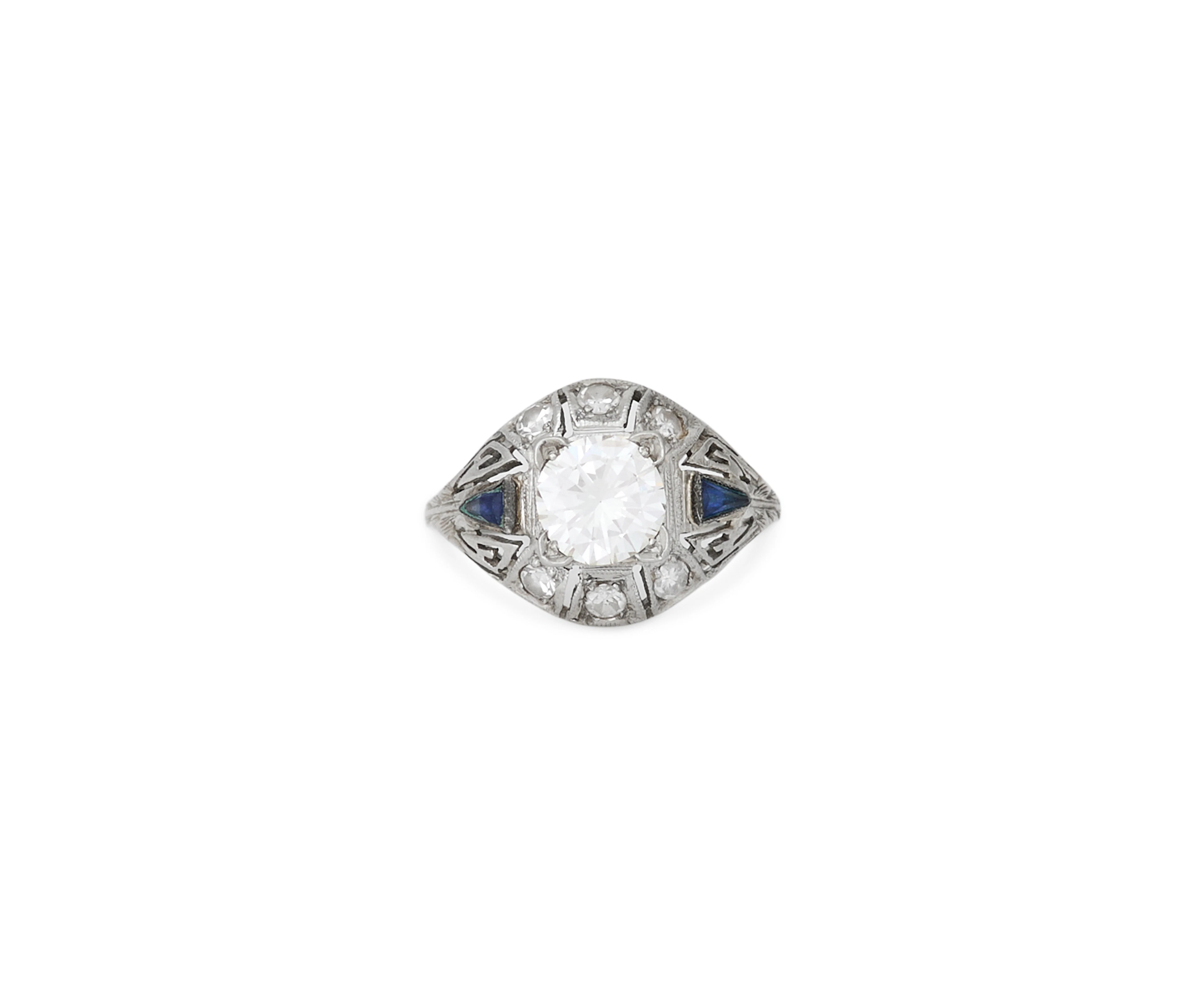 Art Deco-Style Diamond and Sapphire Ring