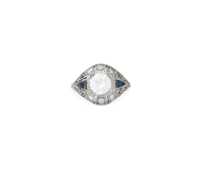 Art Deco-Style Diamond and Sapphire Ring