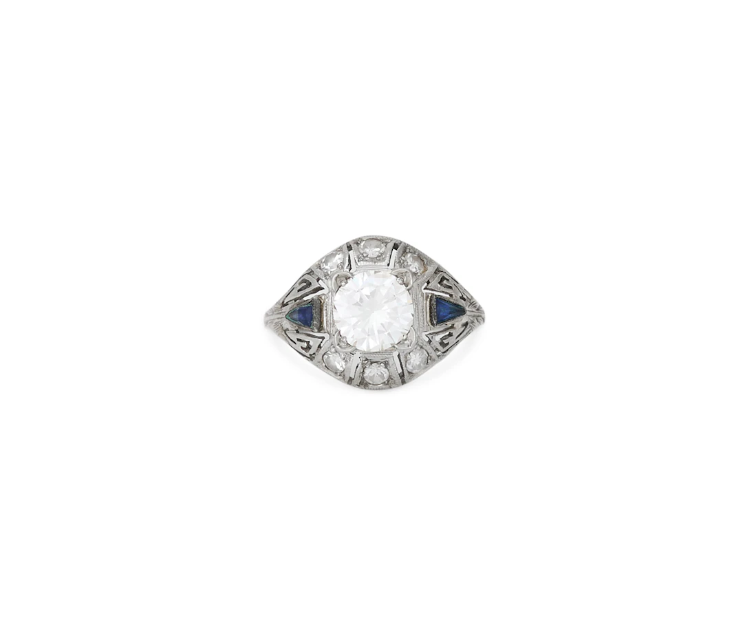Art Deco-Style Diamond and Sapphire Ring