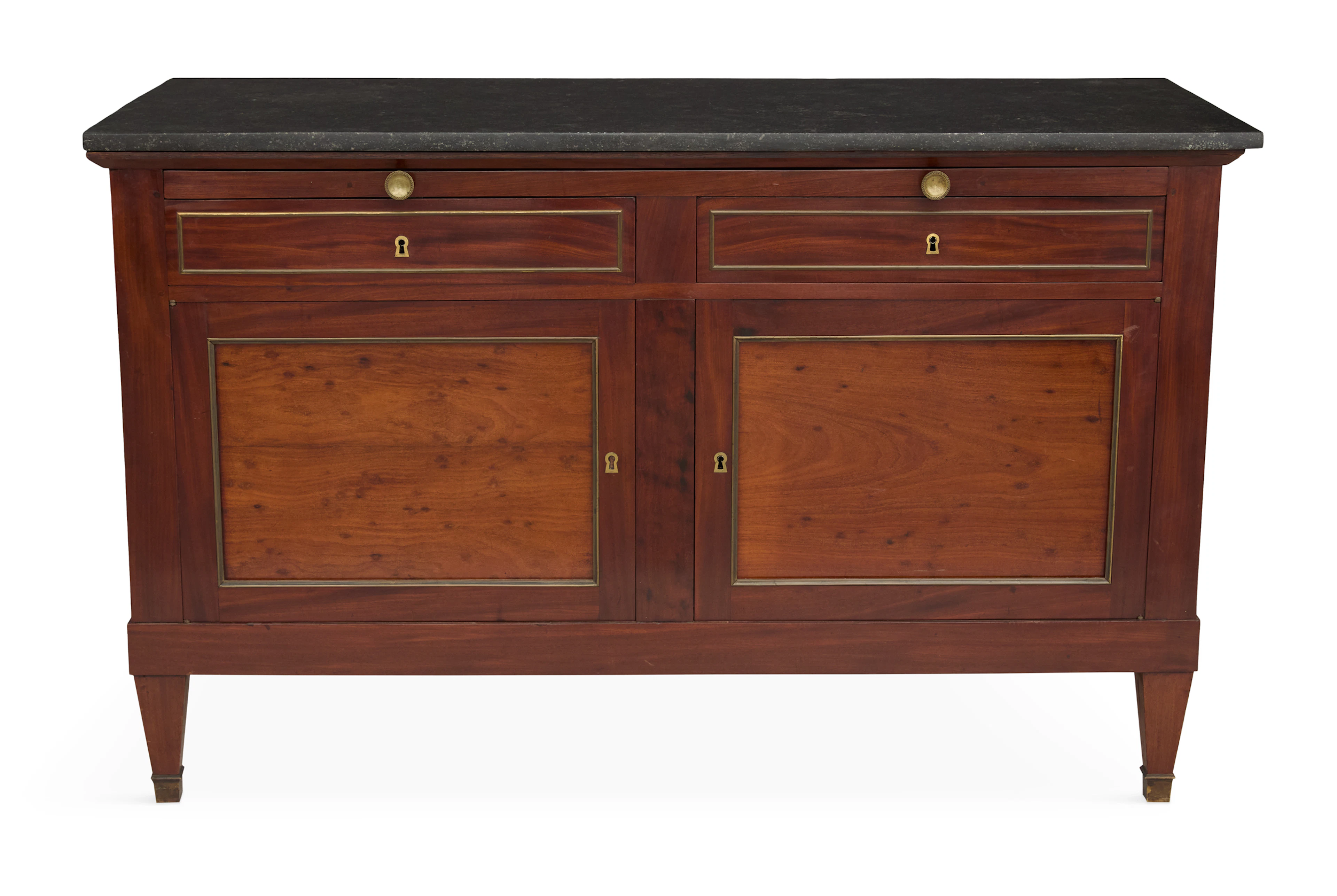 Unusual French Plum Pudding Mahogany and Marble-Top Baker's Table