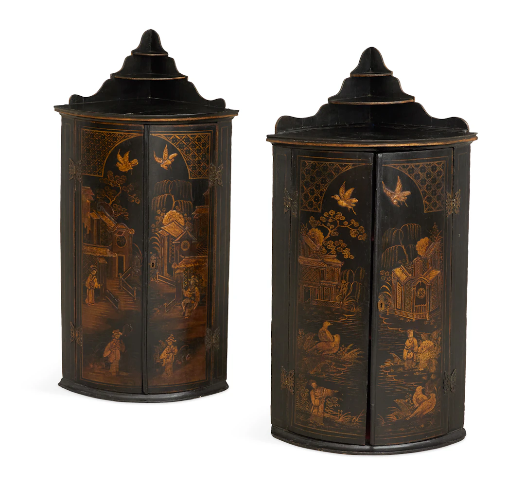 Pair of English George III Japanned Hanging Cupboards
