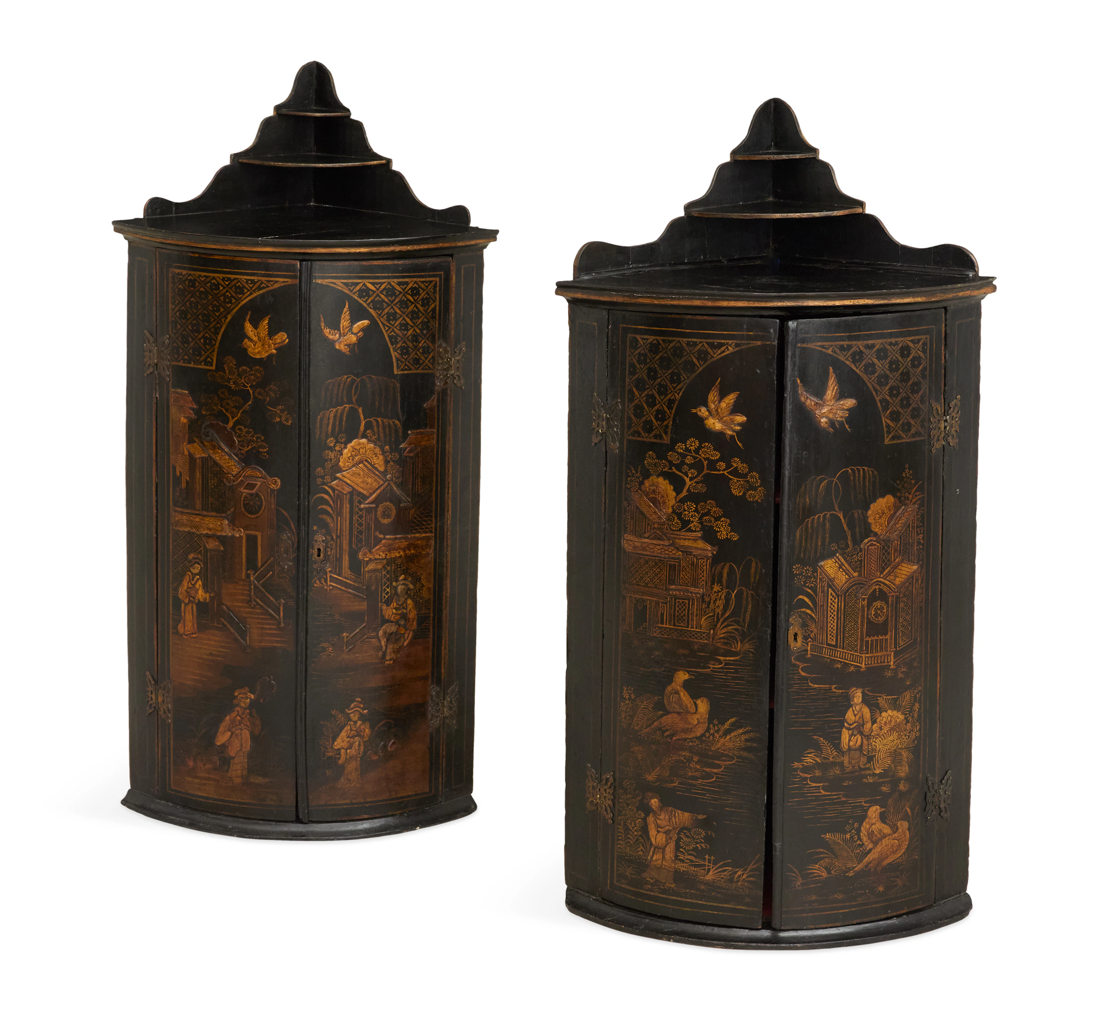 Pair of English George III Japanned Hanging Cupboards