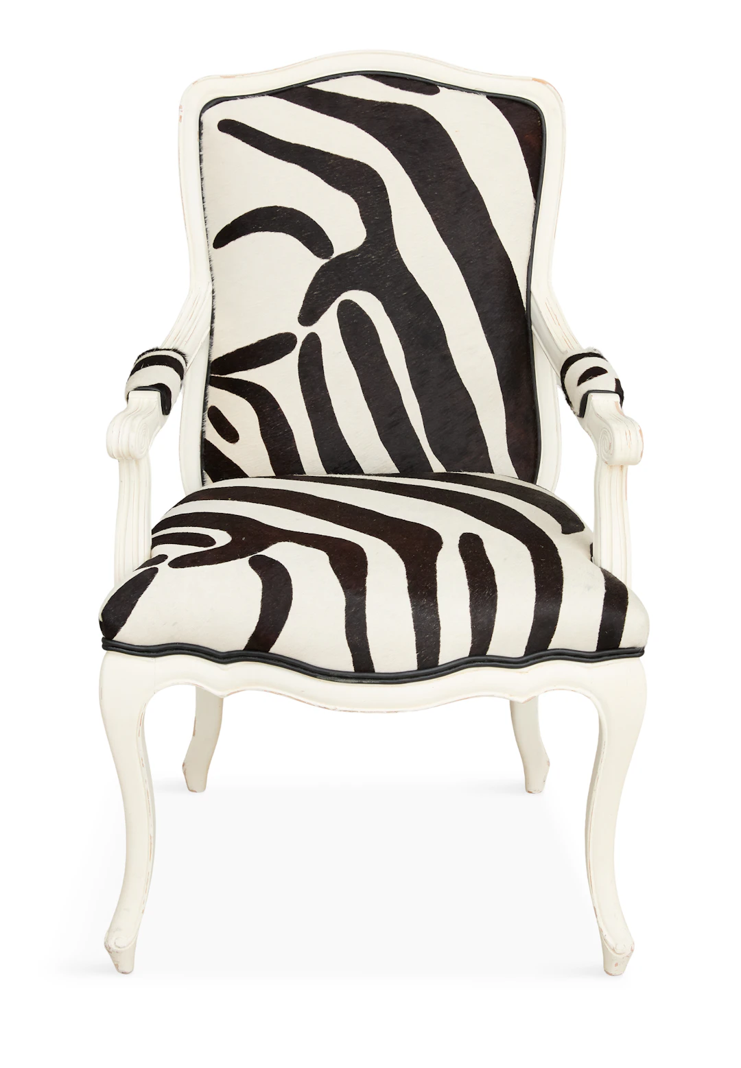 Louis XV-Style Blanc-Peinte Fauteuil with Faux Zebra Hide