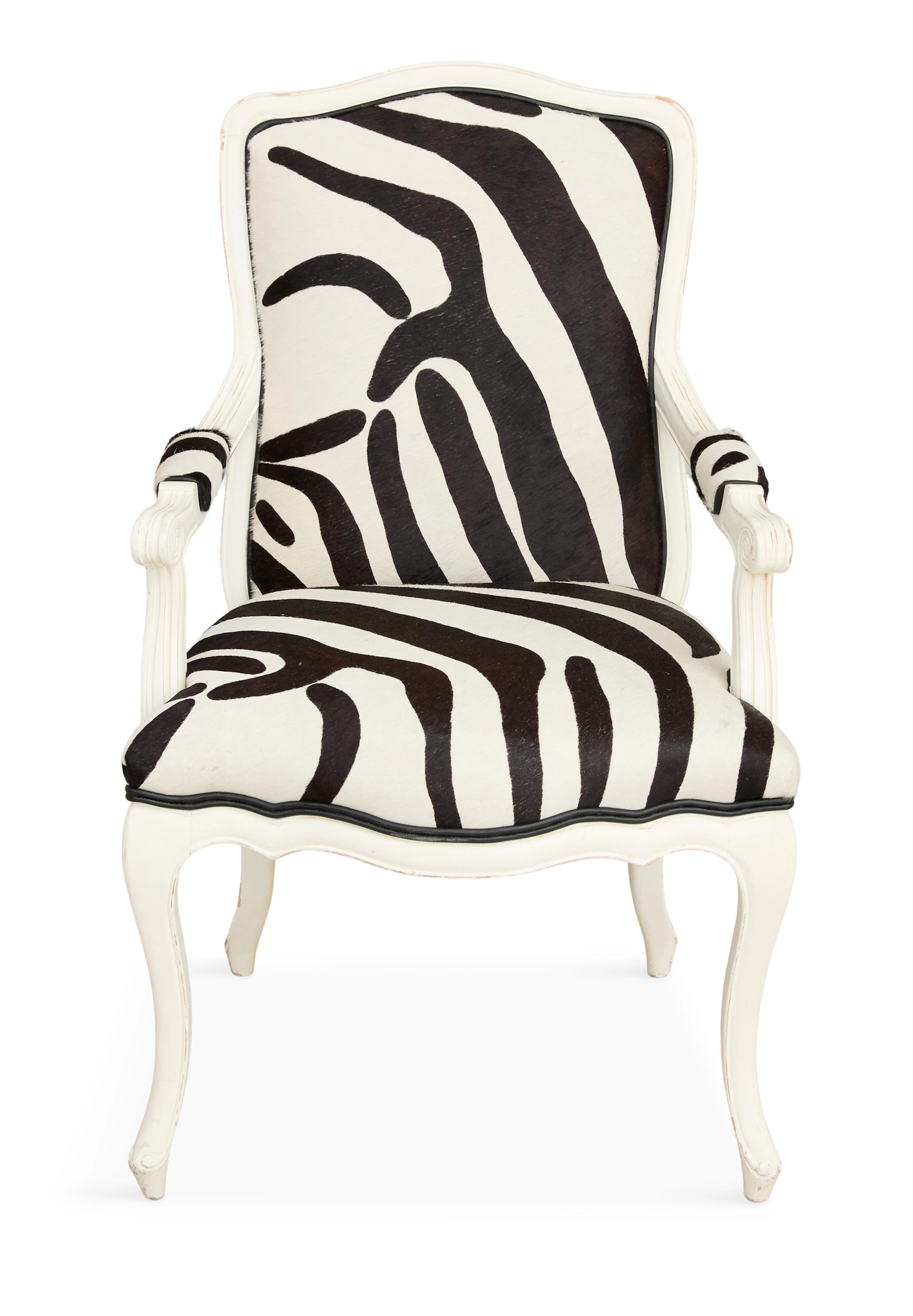 Louis XV-Style Blanc-Peinte Fauteuil with Faux Zebra Hide