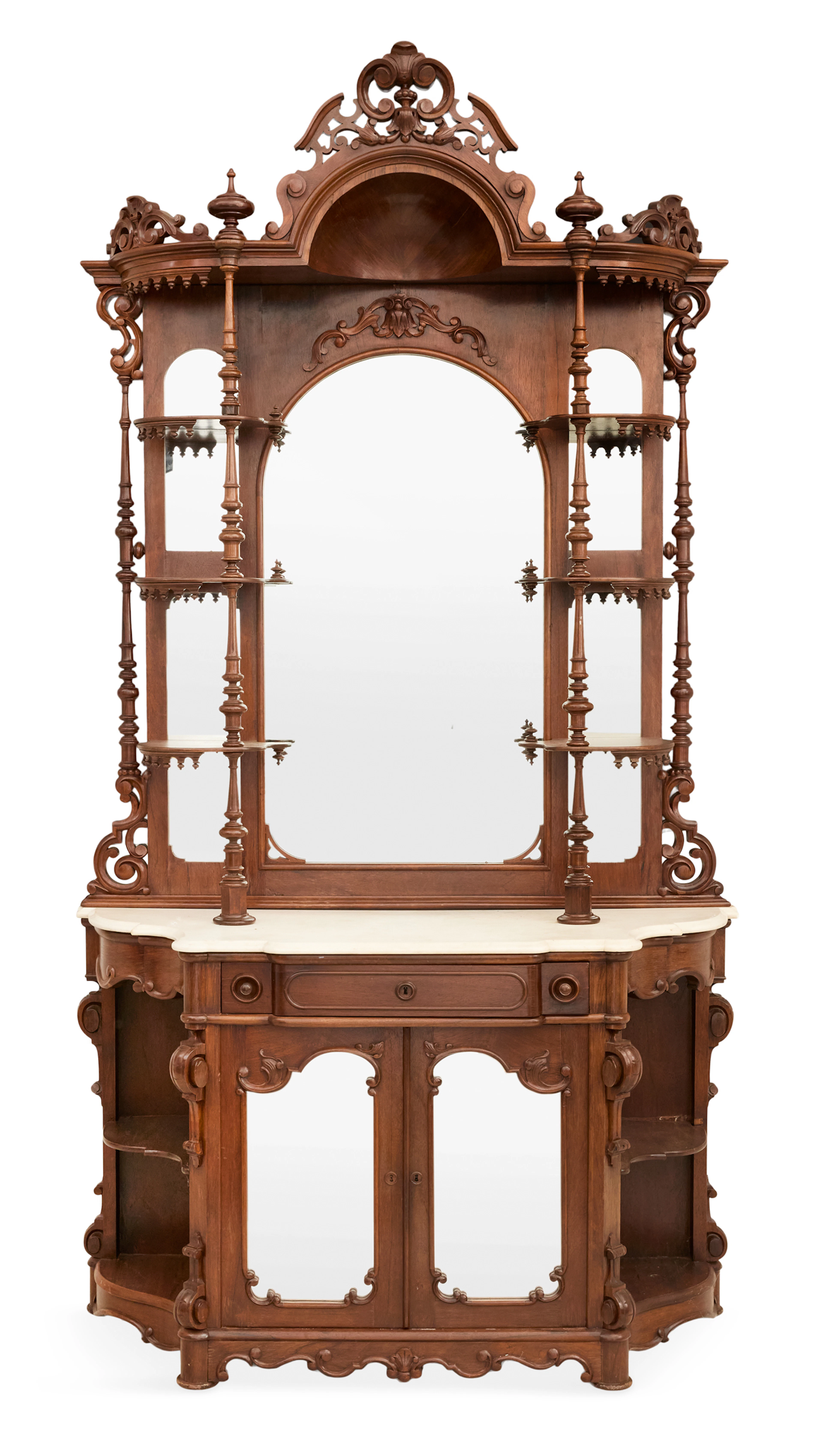 American Rococo Revival Rosewood and Marble-Top Etagere