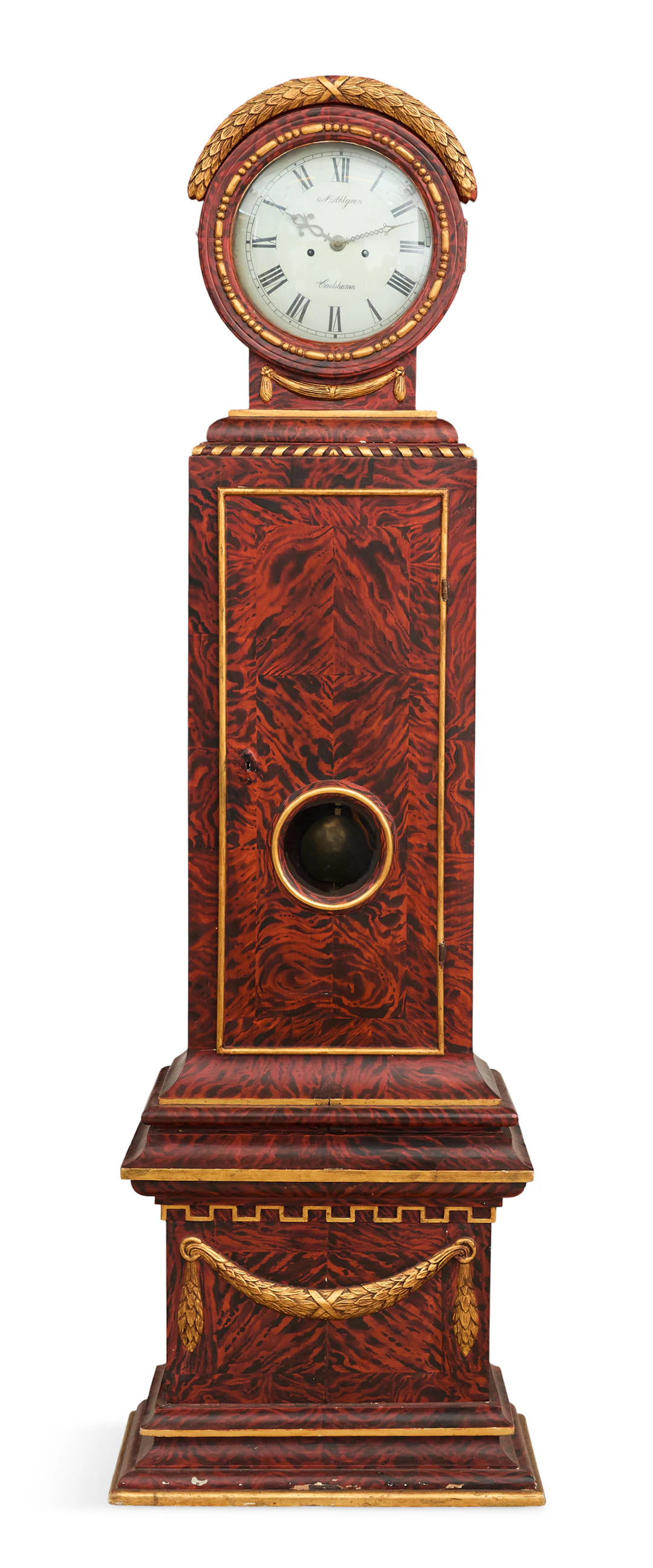 Swedish Faux-Tortoiseshell-Grained Tall Case Clock