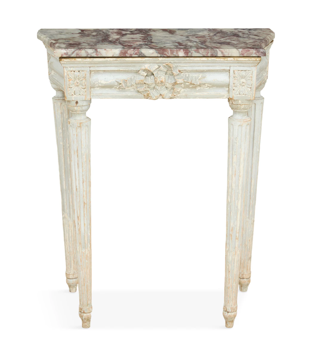 Diminutive Louis XVI-Style Polychrome and Marble-Top Console Table